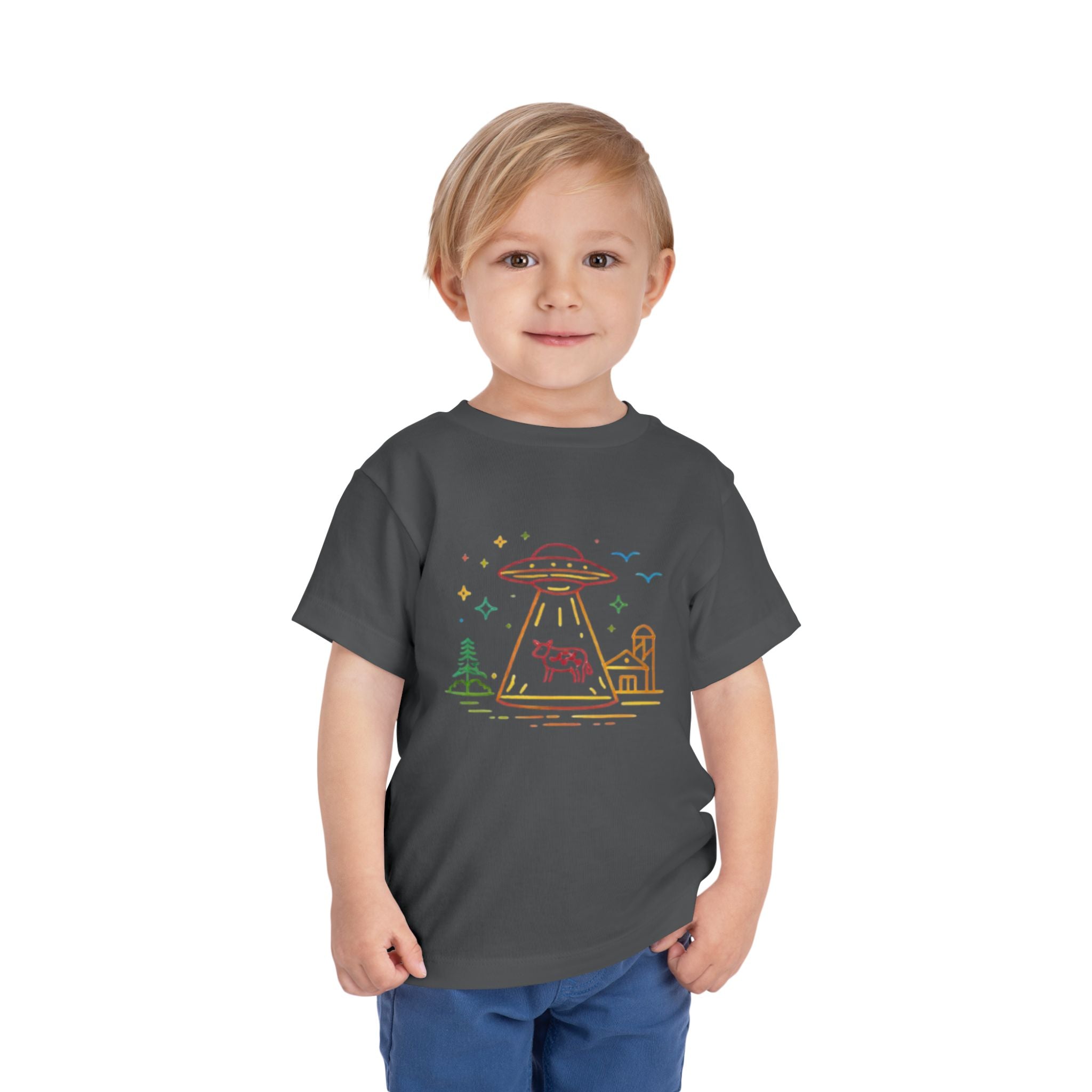 Toddler Tee | Cute Pastel UFO Cow Abduction Graphic