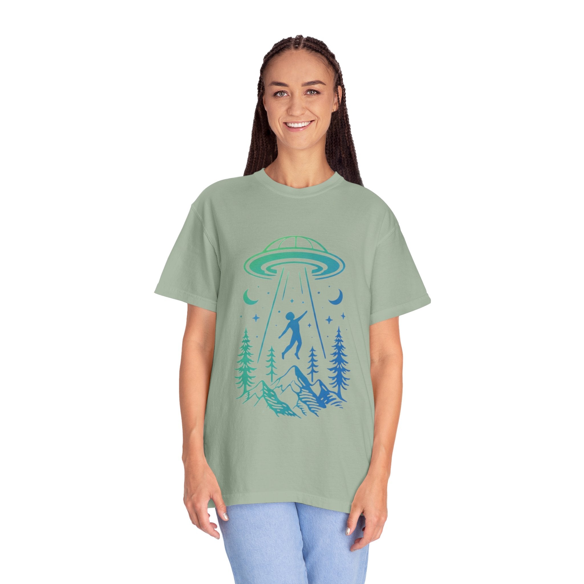 Alien Abduction Mountain T-Shirt | UFO Forest Graphic Tee