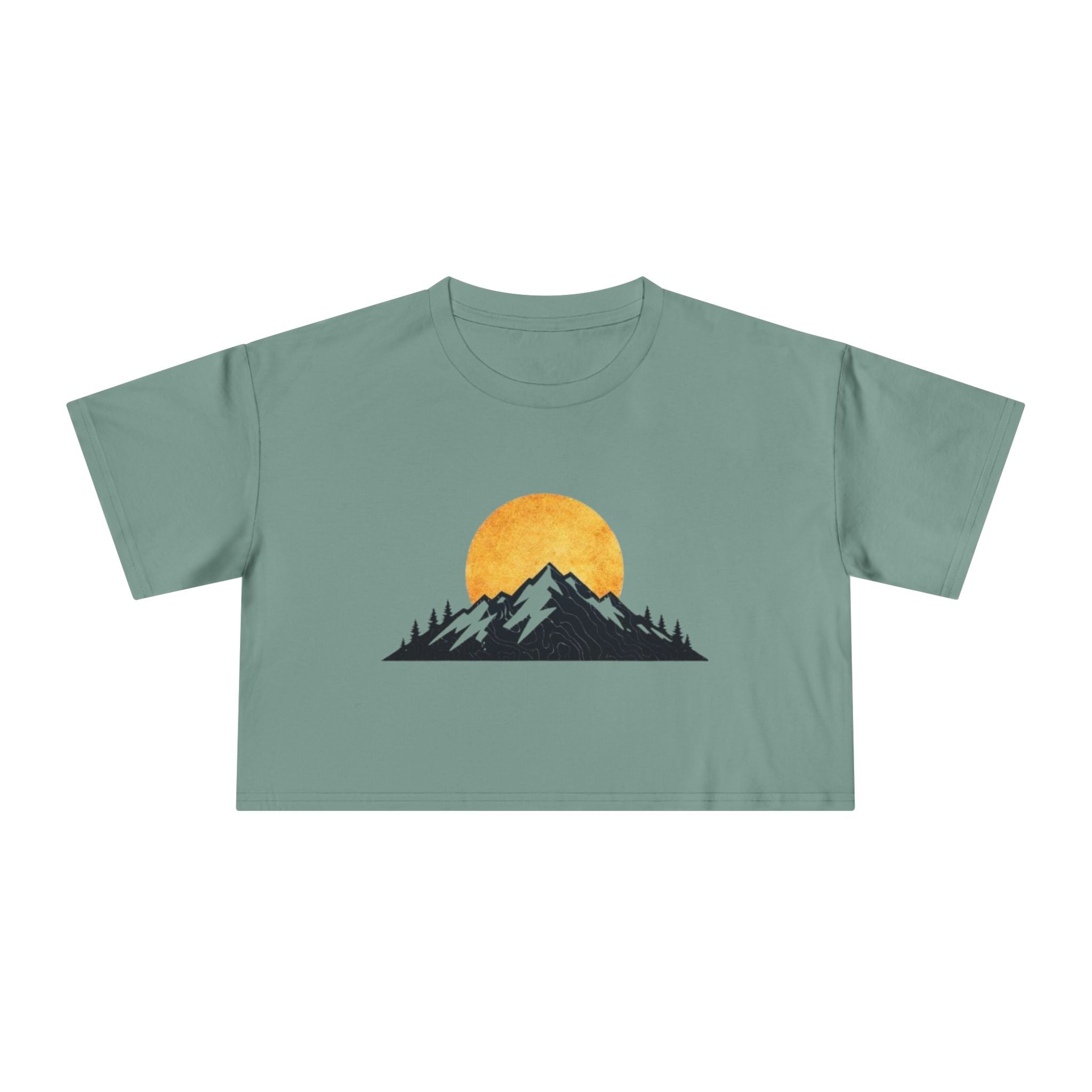 Mountain Sunrise Womens Crop Tee | Minimal Nature Graphic Top