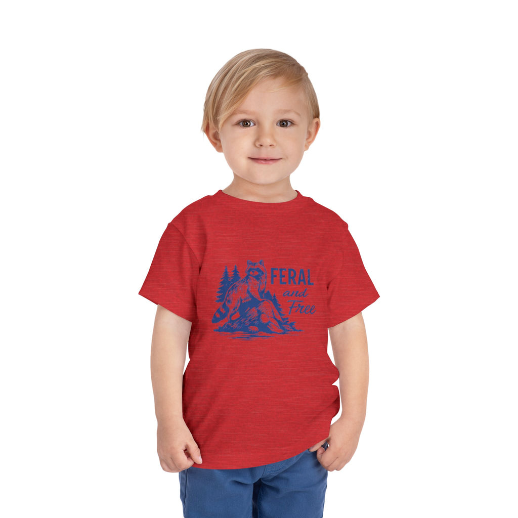 Toddler Tee | "Feral and Free" Raccoon Forest Graphic