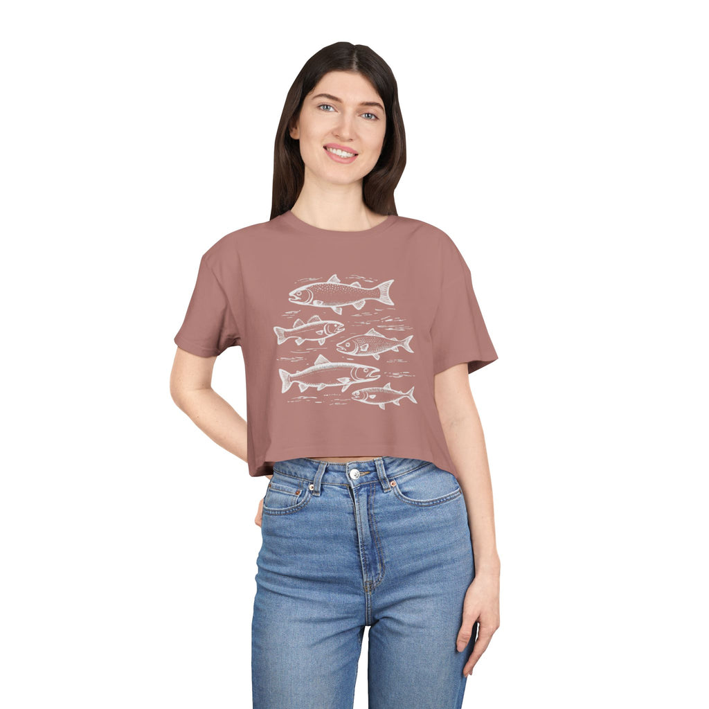 Crop Tee - Vintage Fish Illustration Womens Cropped Tee