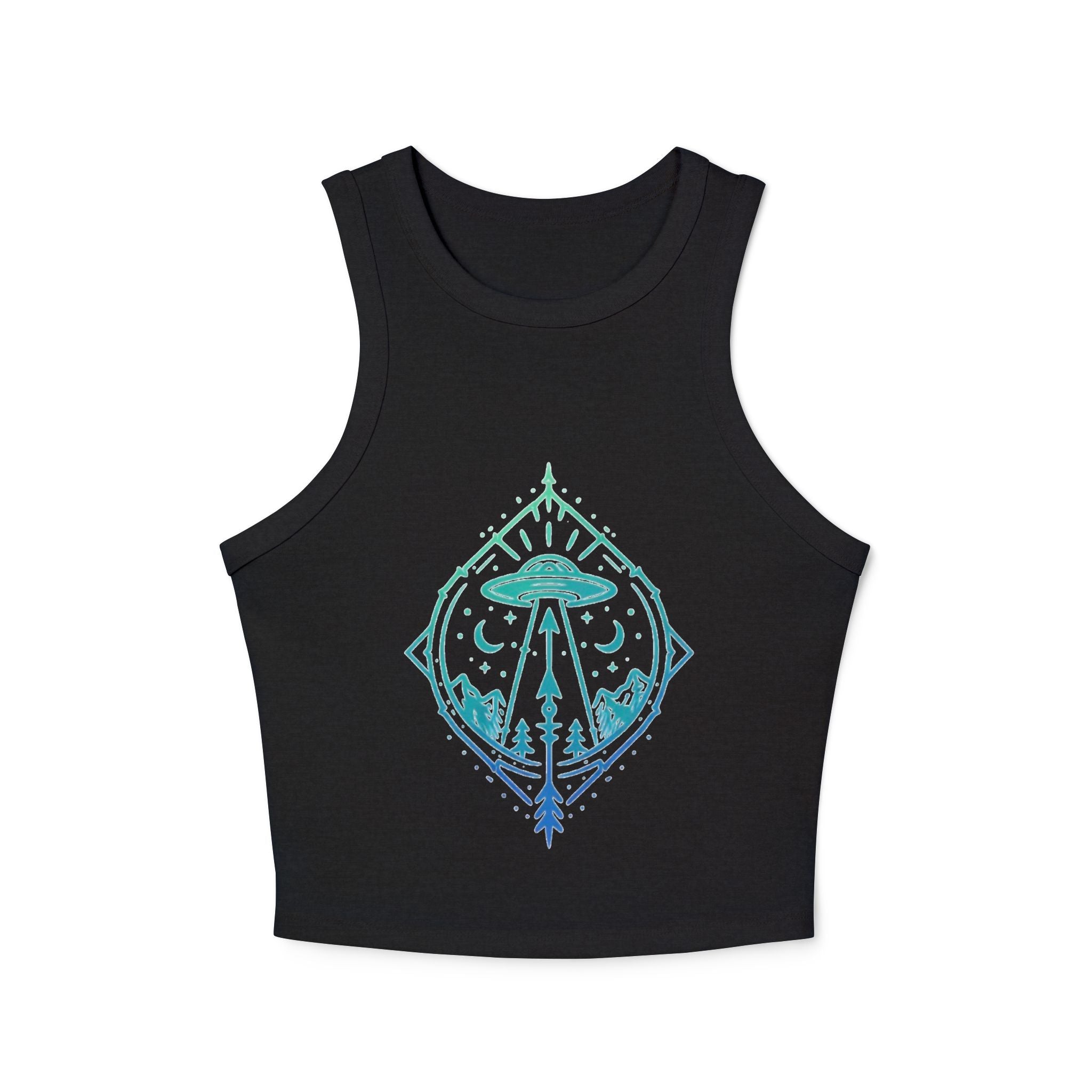 Alien Abduction Crop Tank | Womens Racerback Tank Top with UFO Graphic