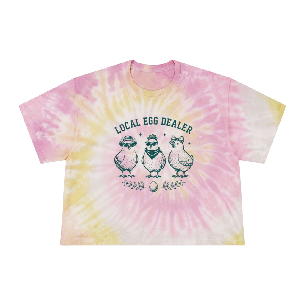 Local Egg Dealer Tie-Dye Crop Tee | Womens Farm Chick Graphic