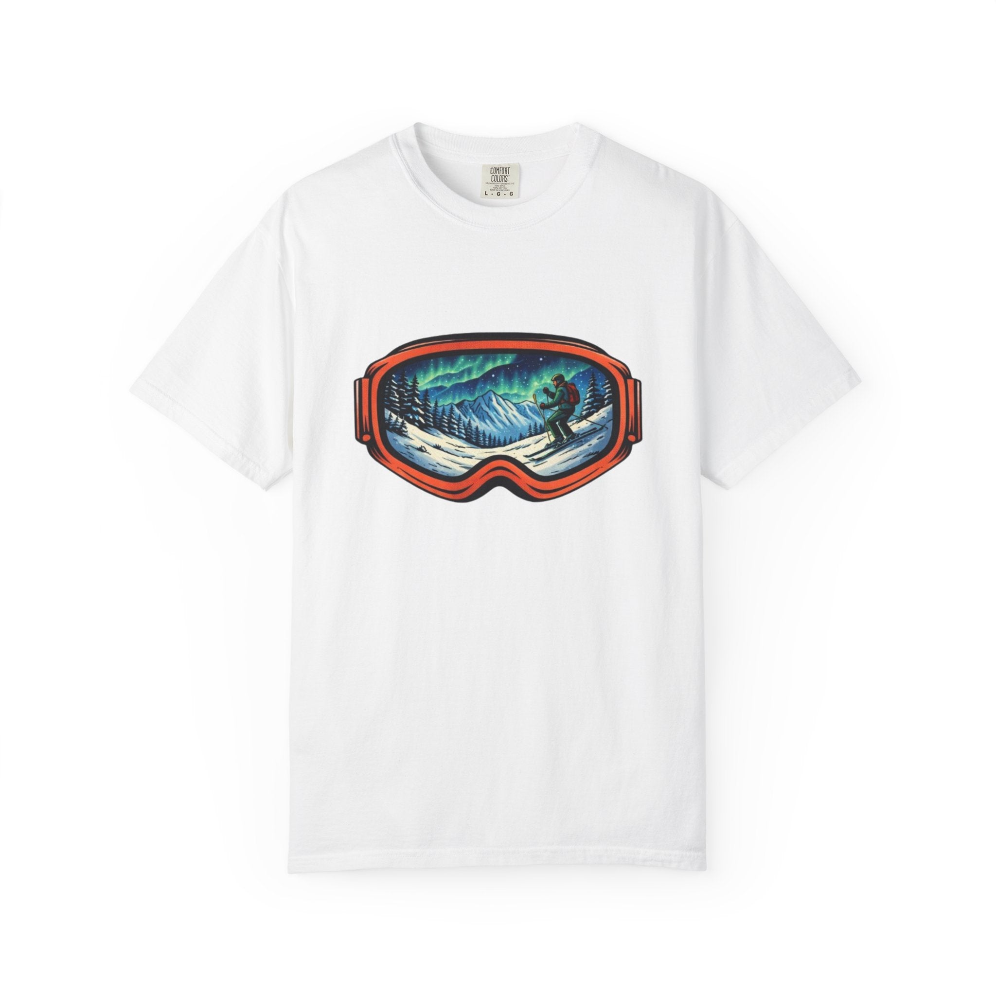 Northern Lights Ski Goggles T-Shirt | Aurora Skiing Landscape Design