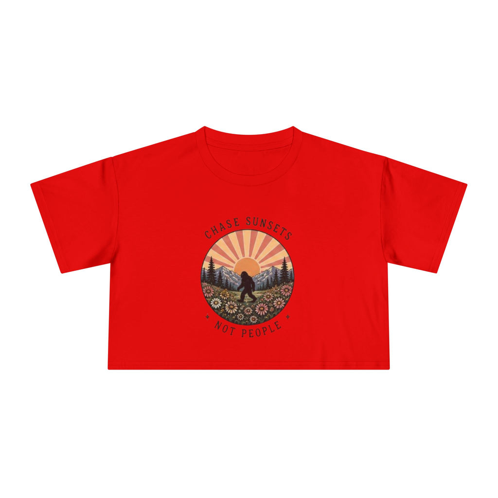 Crop Tee | "Chase Sunsets Not People" Retro Sunset Graphic