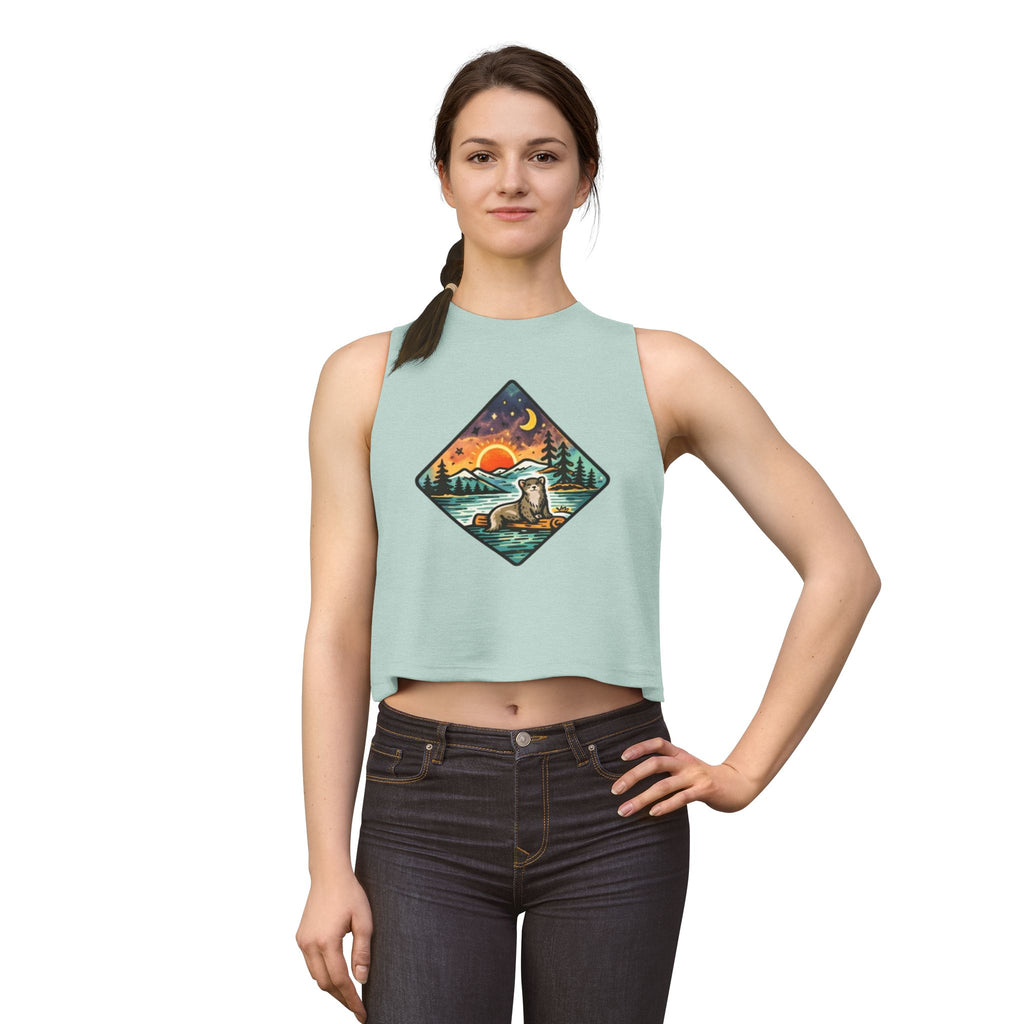 Retro Otter Sunset Galaxy Crop Top | Mountainscape Graphic