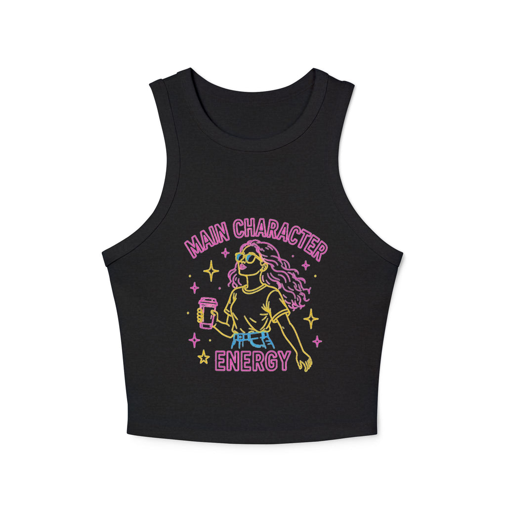 Main Character Energy Crop Tank Top | Womens Graphic Rib Racer