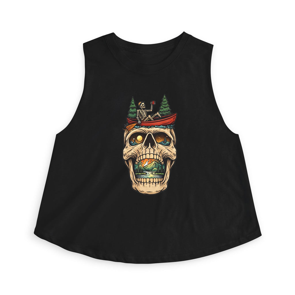 Skull Canoe Crop Top | Adventure Lake Graphic Tank Top for Women