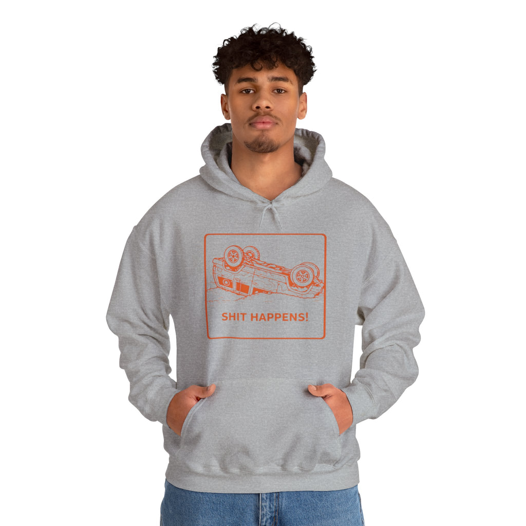 Hoodie | "Shit Happens" Upside-Down Car Graphic Comfort Hoodie