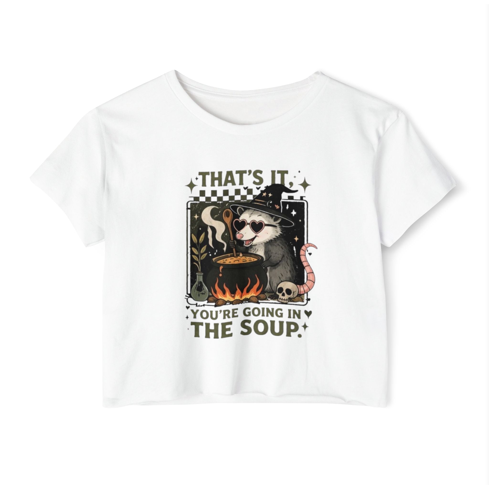 Witchy Opossum Crop Top | "Thats It, Youre Going in the Soup" Festival Tee