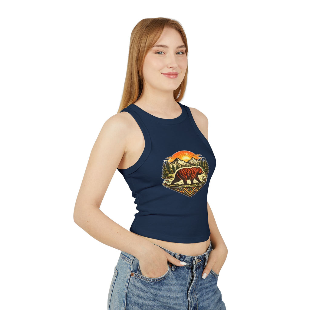 Bear Sunrise Racer Tank Top | Womens Graphic Nature Crop Tank