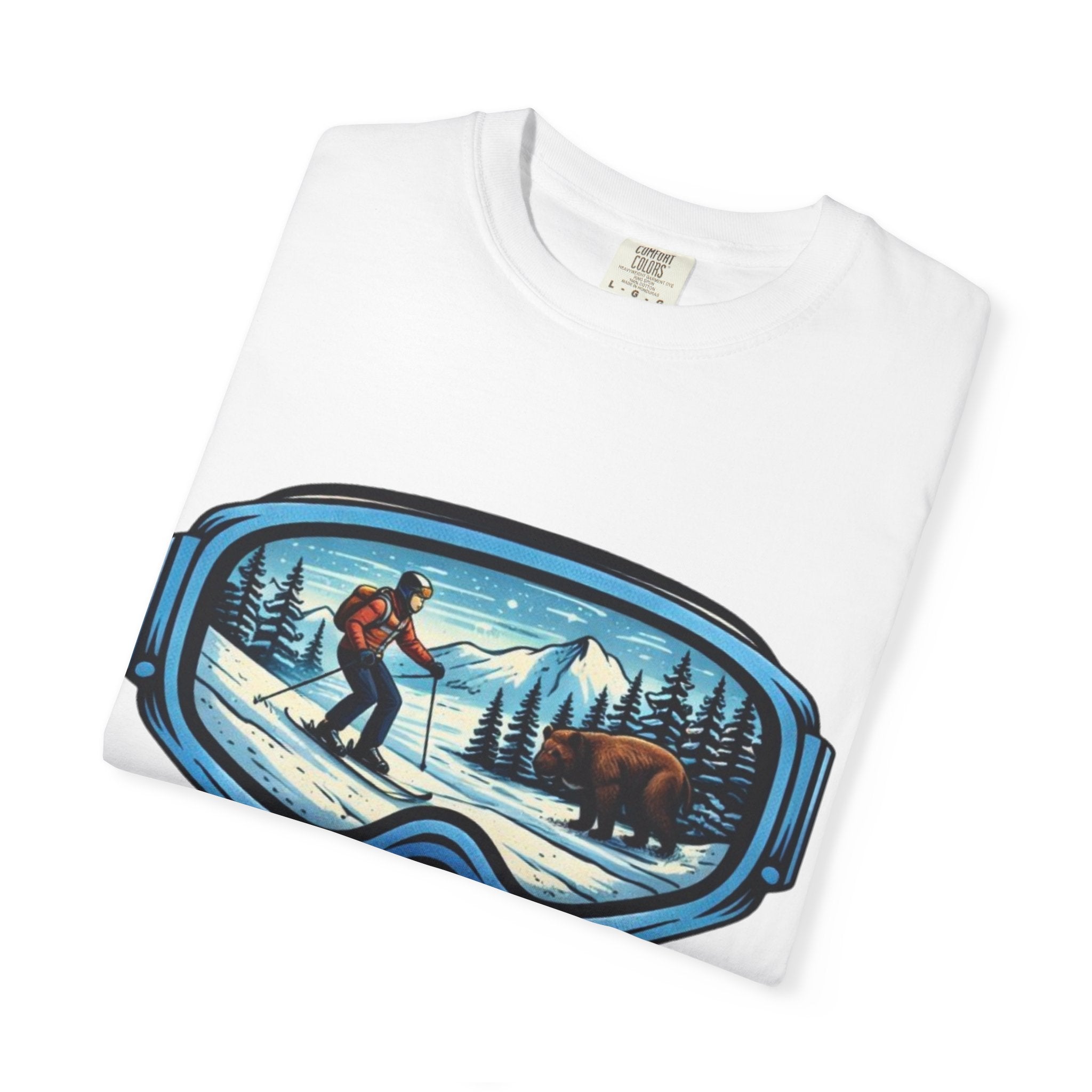 Ski Goggles Scenic T‑Shirt | Skier and Bear Mountain Winter Graphic Tee