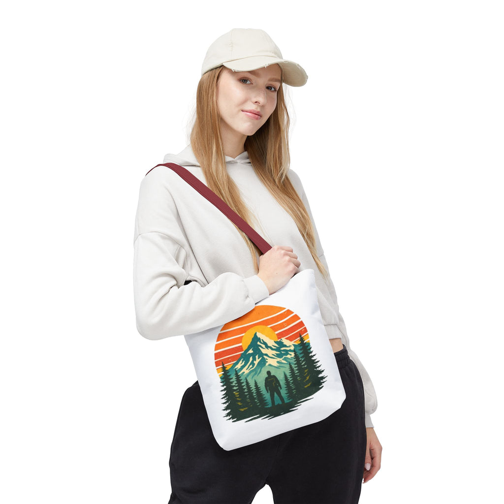 Retro Hiking Mountainscape Sunset Tote Bag