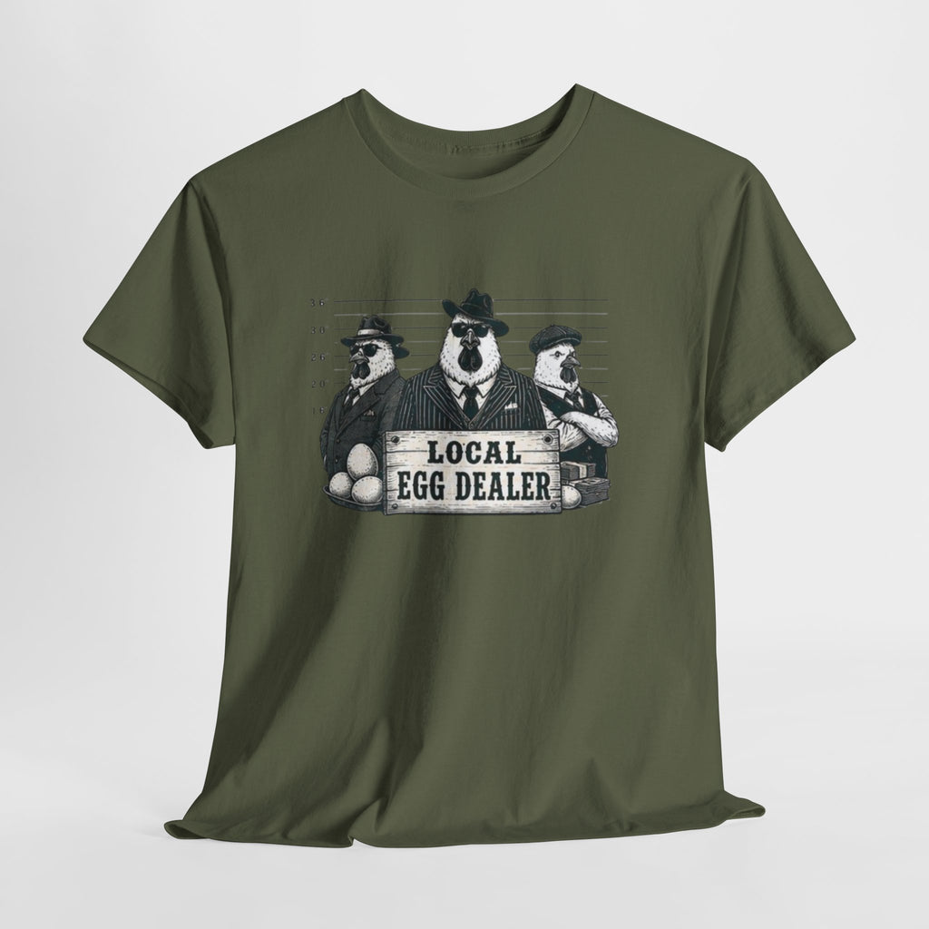 Local Egg Dealer T-Shirt | Funny Farm Mugshot Chicken & Egg Farmer Tee
