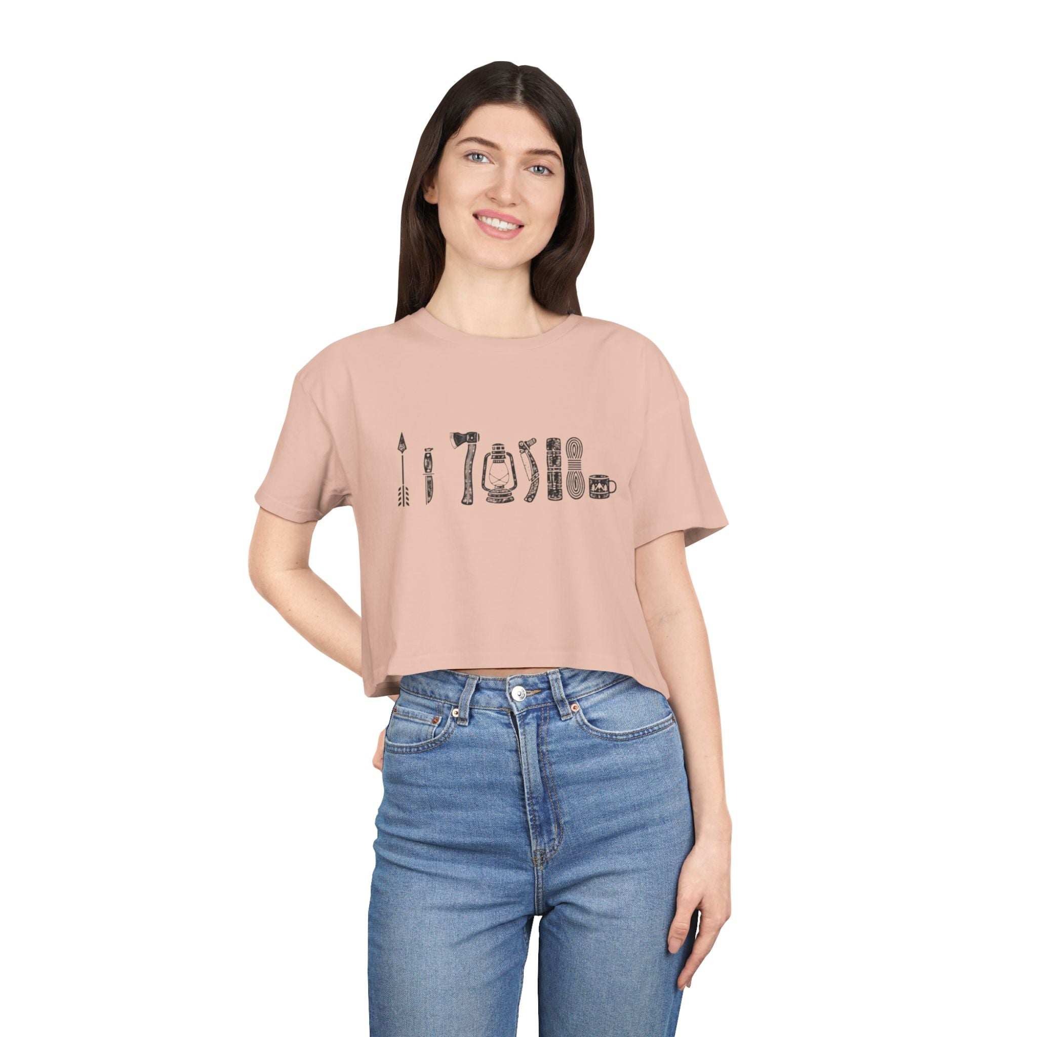 Crop Tee | Minimalist Vintage Camping Gear Illustration