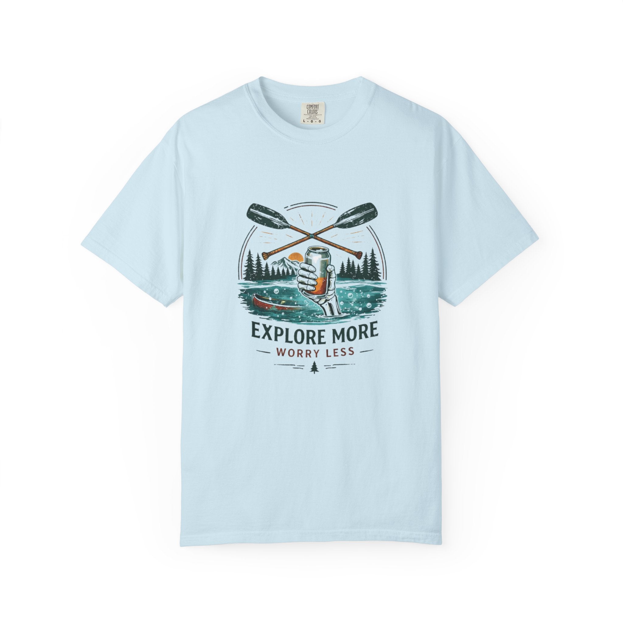 Explore More Worry Less T-Shirt | Outdoor Canoe Camping Adventure Tee