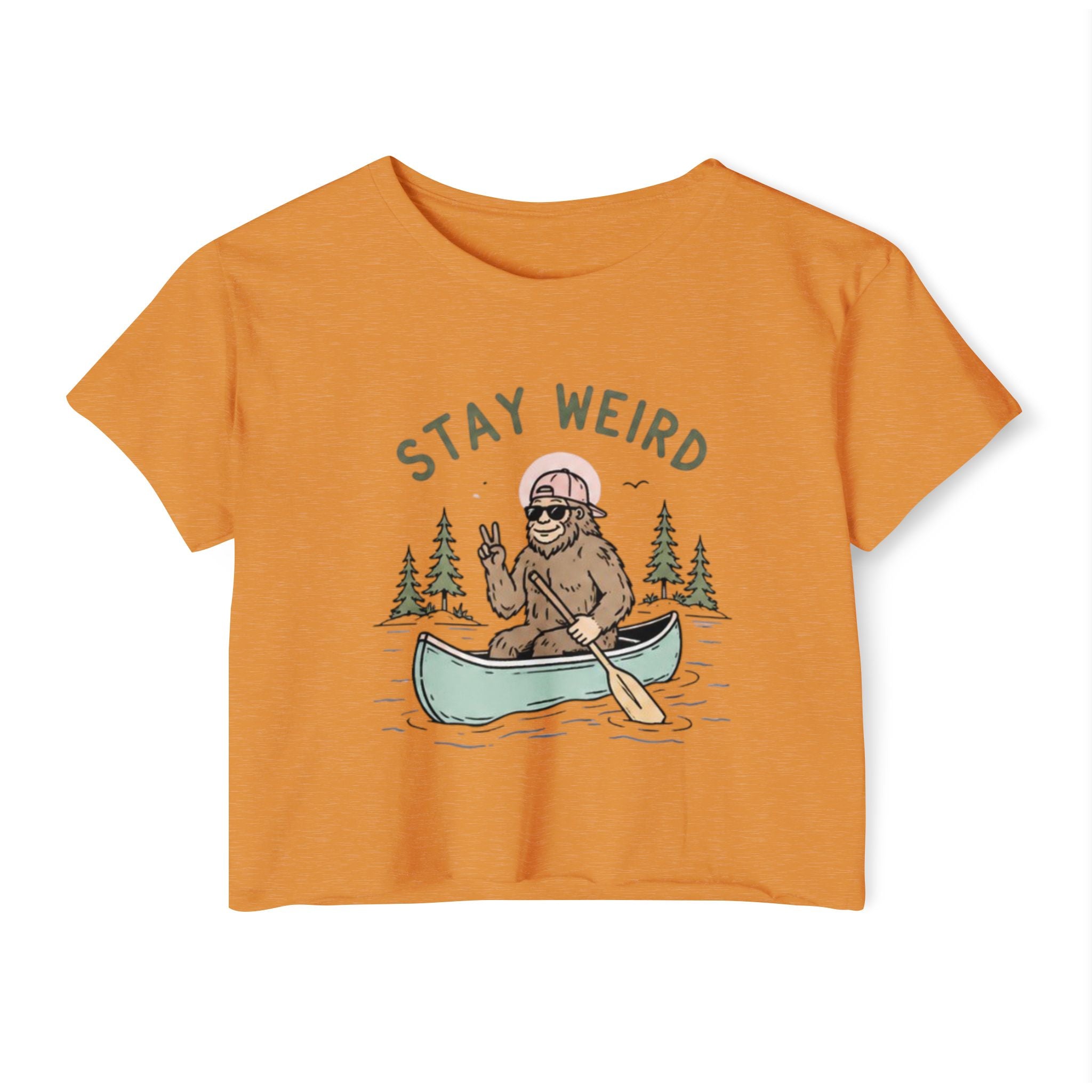 Stay Weird Crop Top | Cute Sasquatch Canoe Graphic Womens Festival Shirt