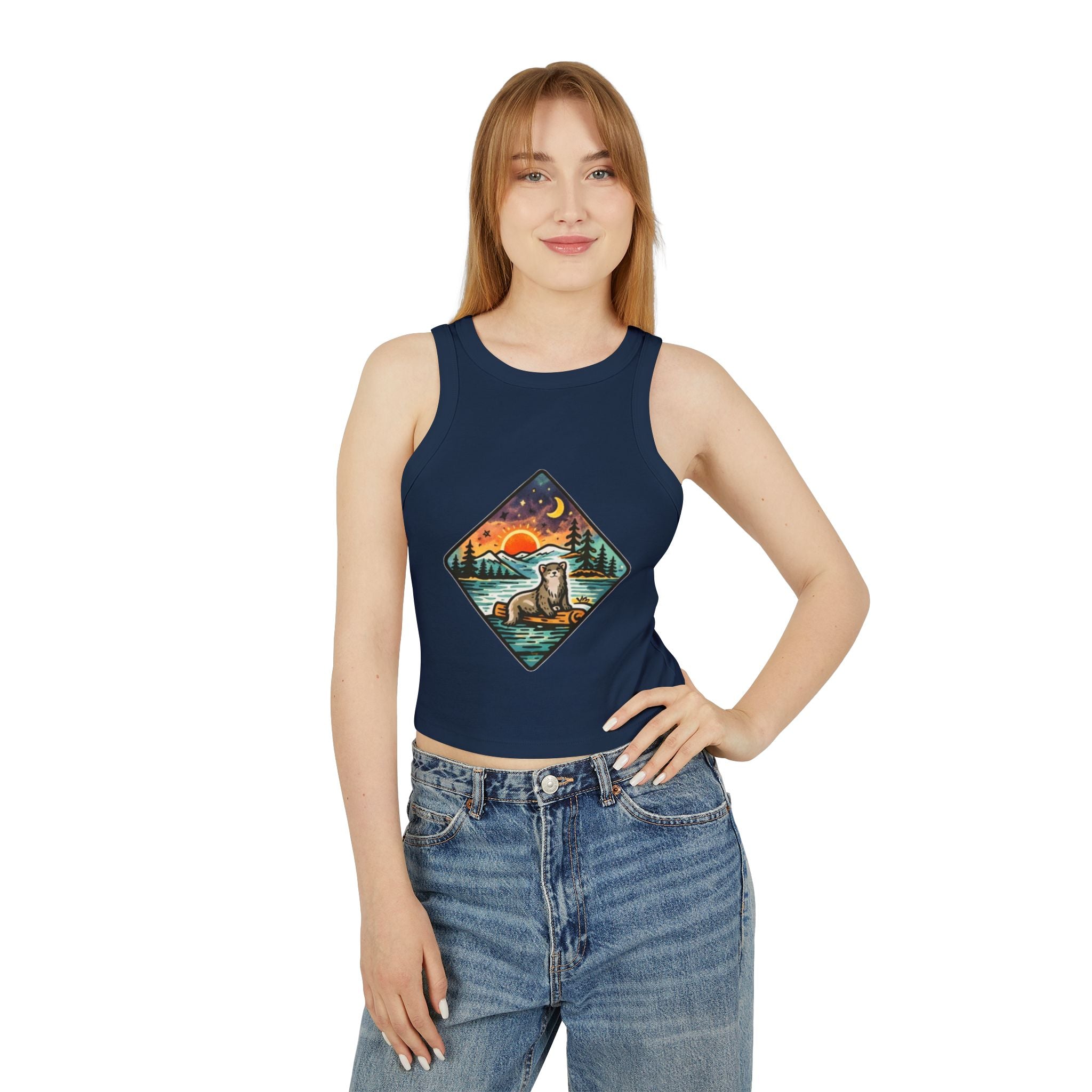 Otter Sunset Galaxy Racer Tank | Womens Ribbed Crop Tank Top
