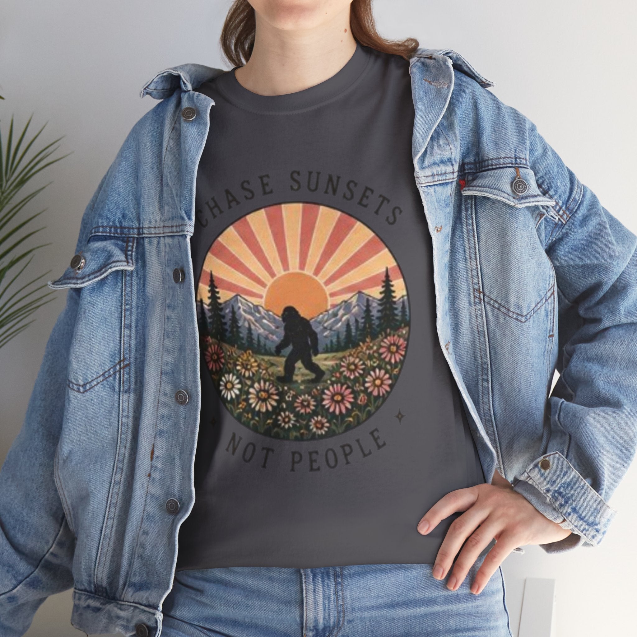Chase Sunsets Not People Bigfoot Tee