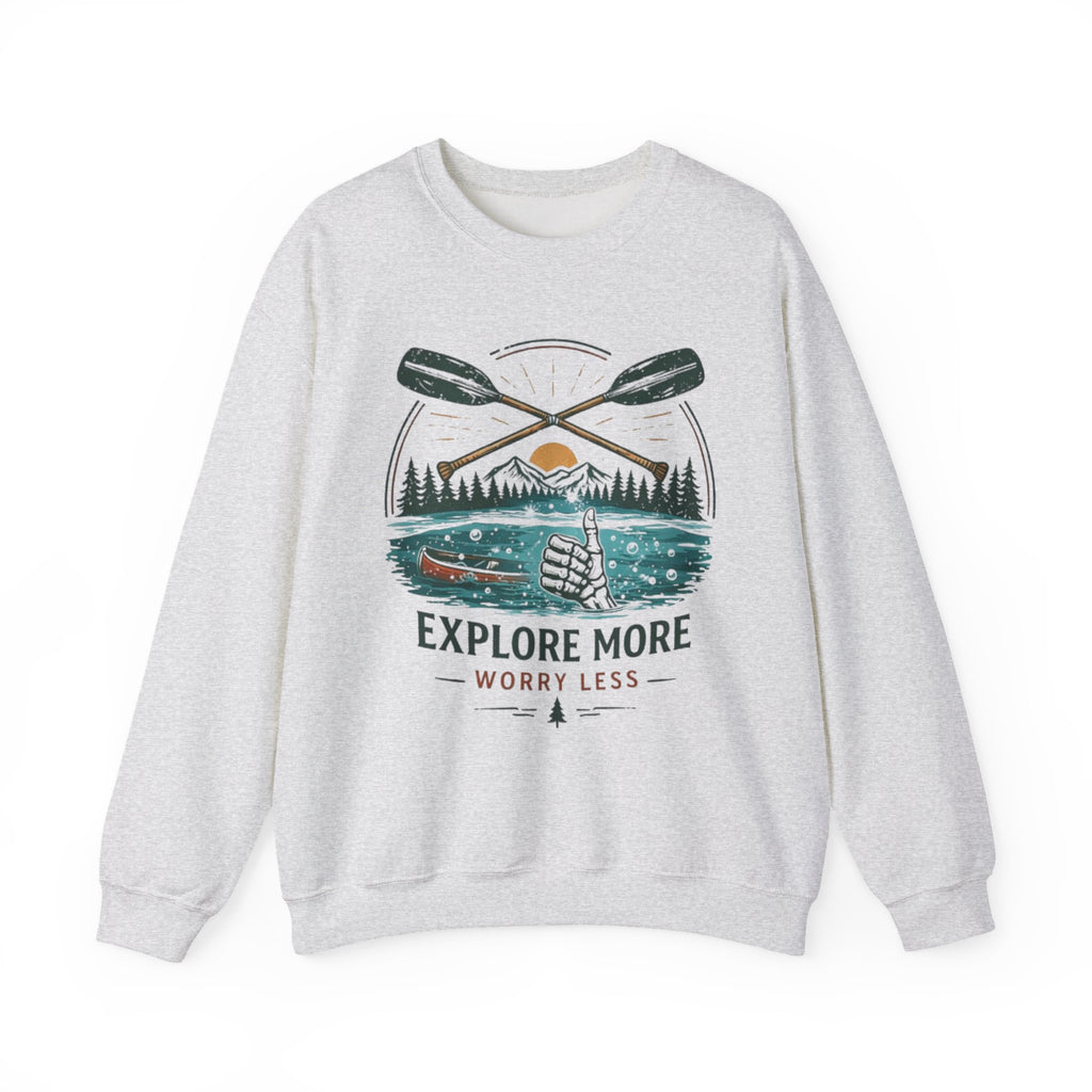 Crewneck Sweatshirt | "Explore More Worry Less" Outdoor Adventure Graphic