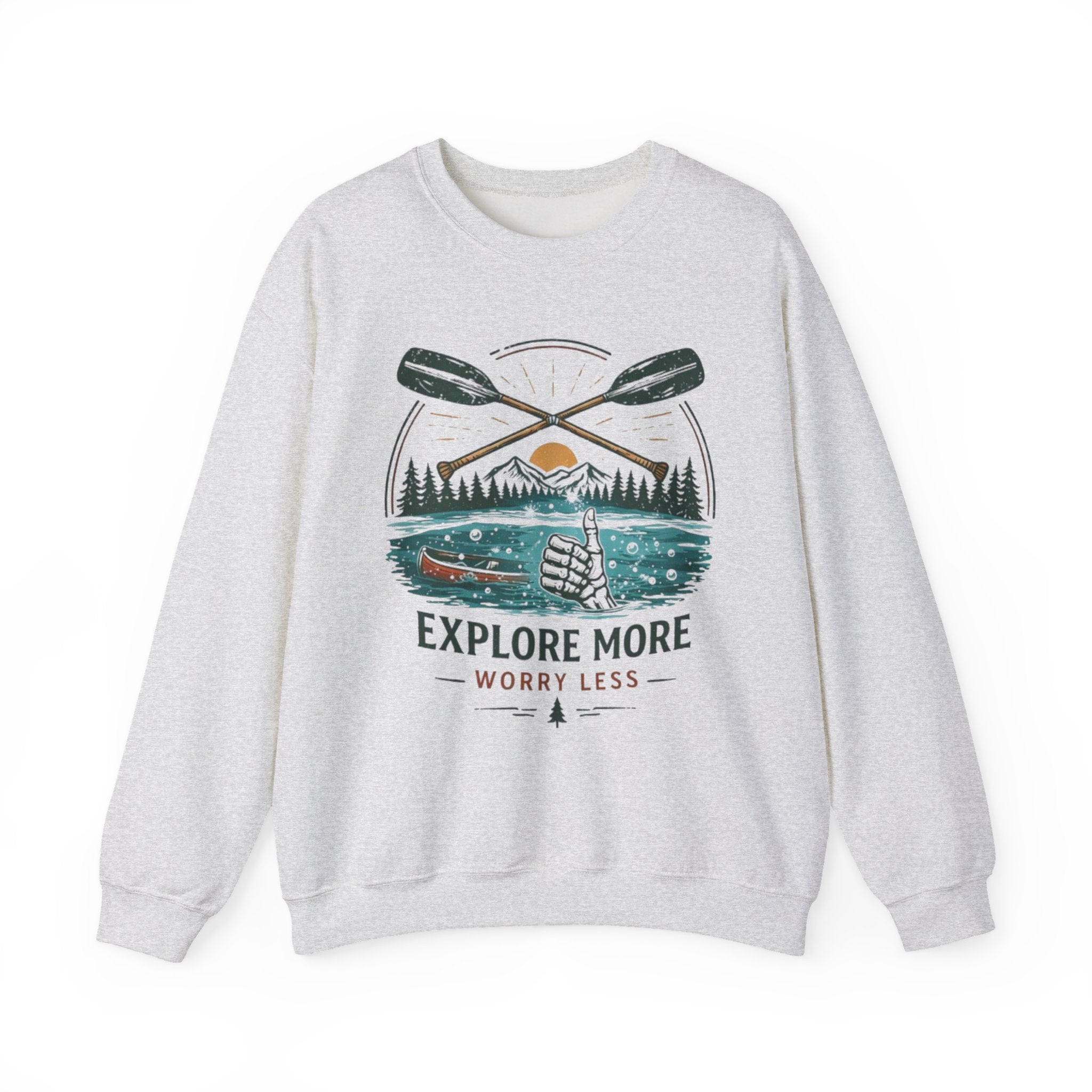Crewneck Sweatshirt | "Explore More Worry Less" Outdoor Adventure Graphic