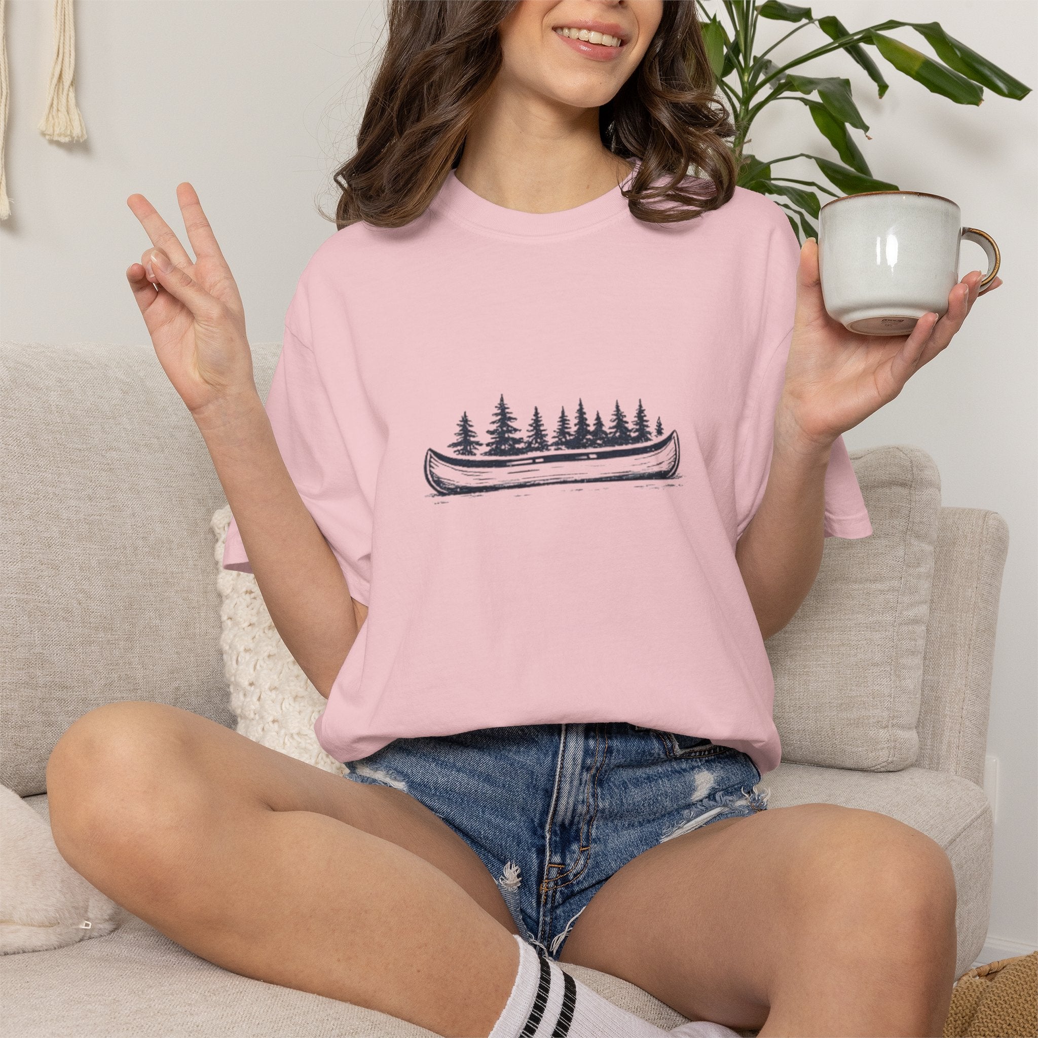 Canoe & Pines T-Shirt | Minimal Outdoor Adventure Graphic Tee