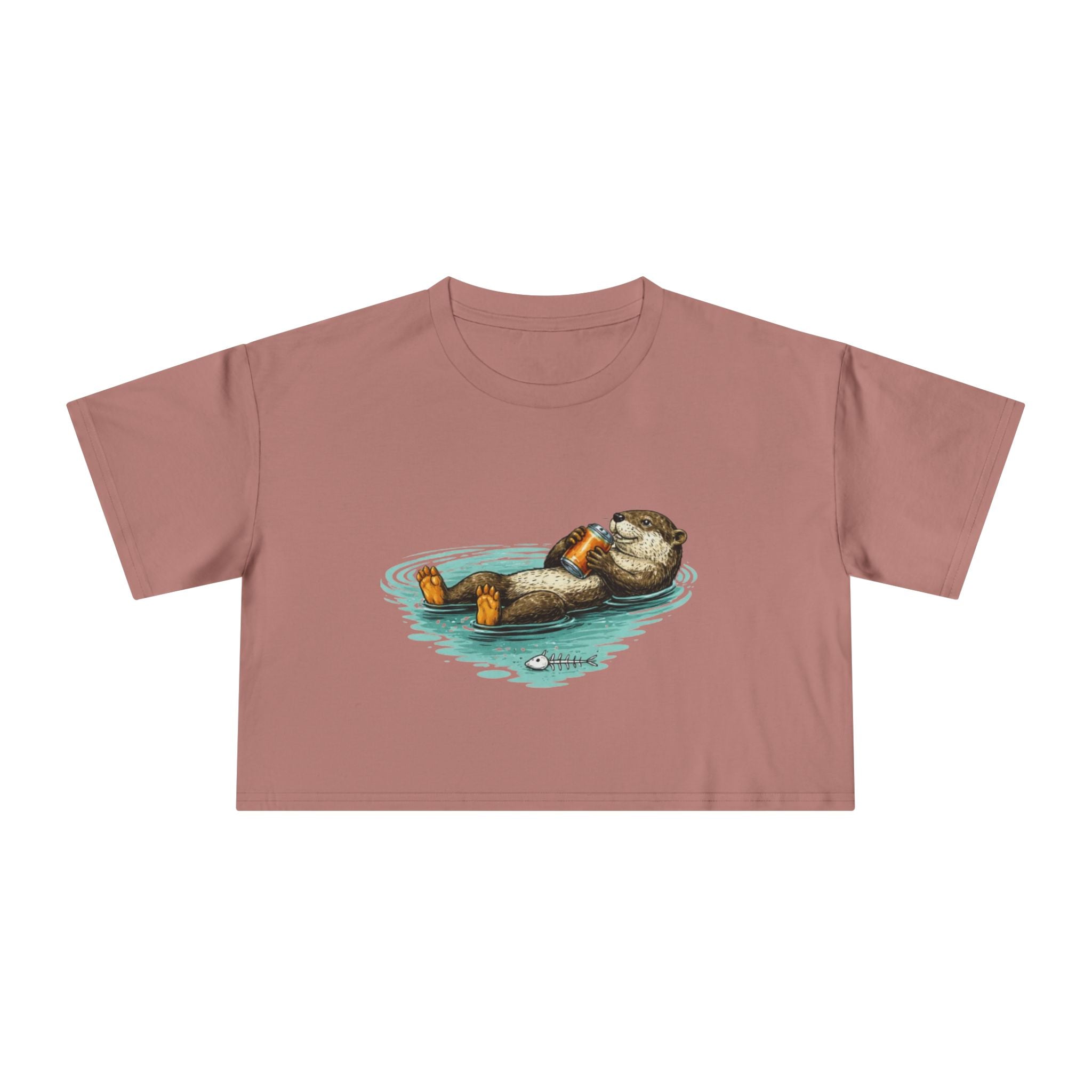 Otter Float Crop Tee | Cute Relaxing Sea Otter Graphic Womens Crop Top