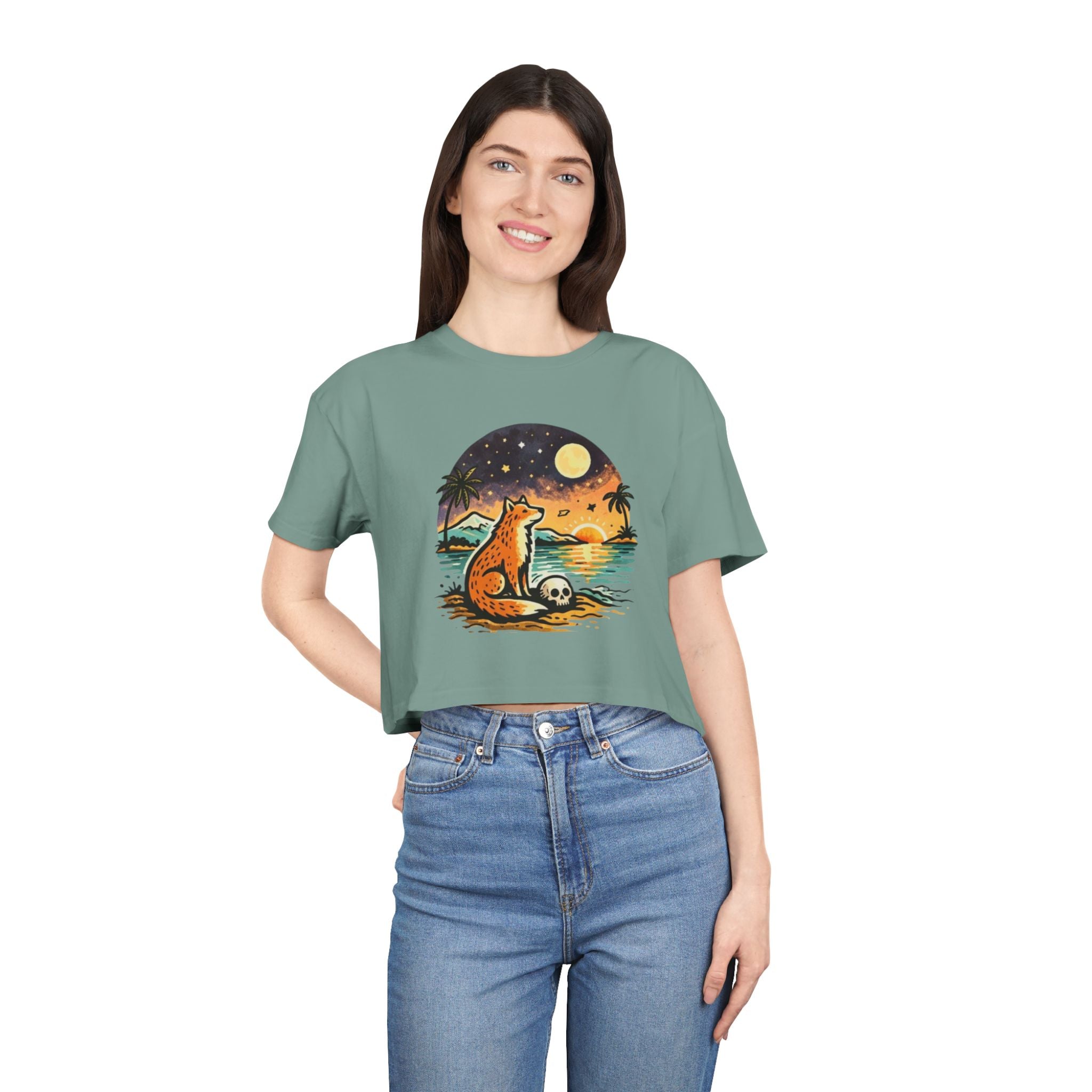 Crop Tee | Sunset Fox Beach Graphic