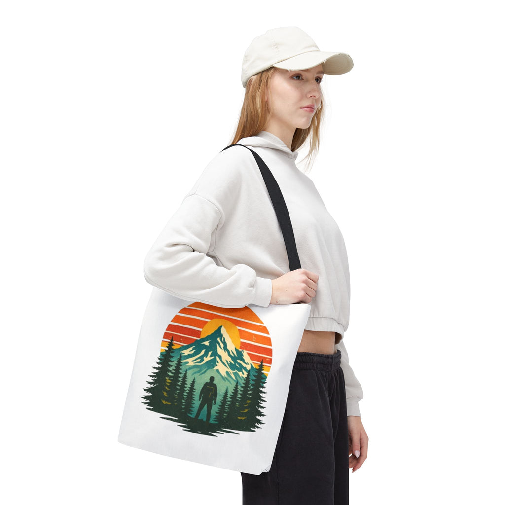 Retro Hiking Mountainscape Sunset Tote Bag