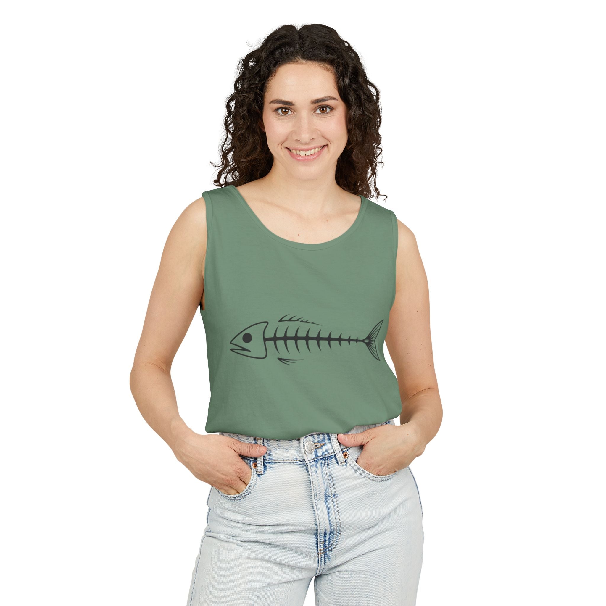 Fish Skeleton Tank Top | Minimalist Fishing Graphic Sleeveless Tee