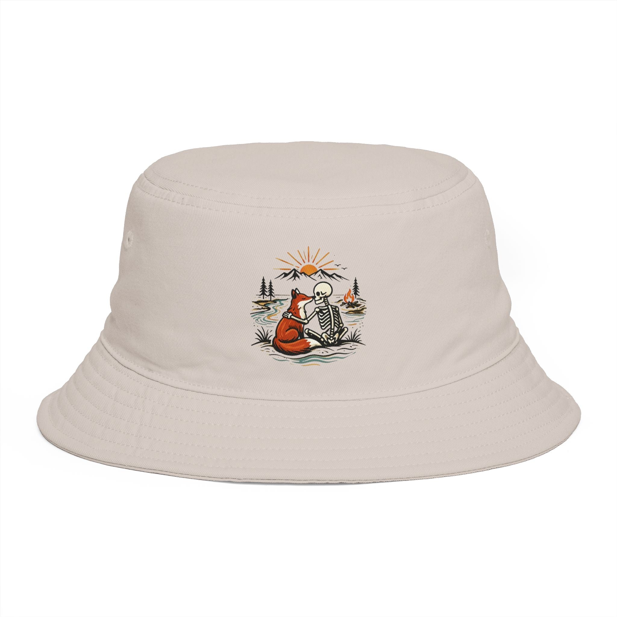 Adventure Fox & Skeleton Bucket Hat | Retro Nature Camping Graphic
