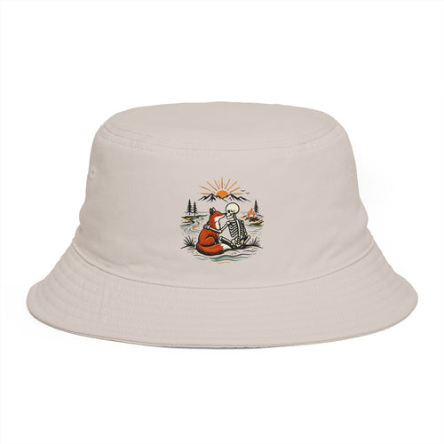 Adventure Fox & Skeleton Bucket Hat | Retro Nature Camping Graphic