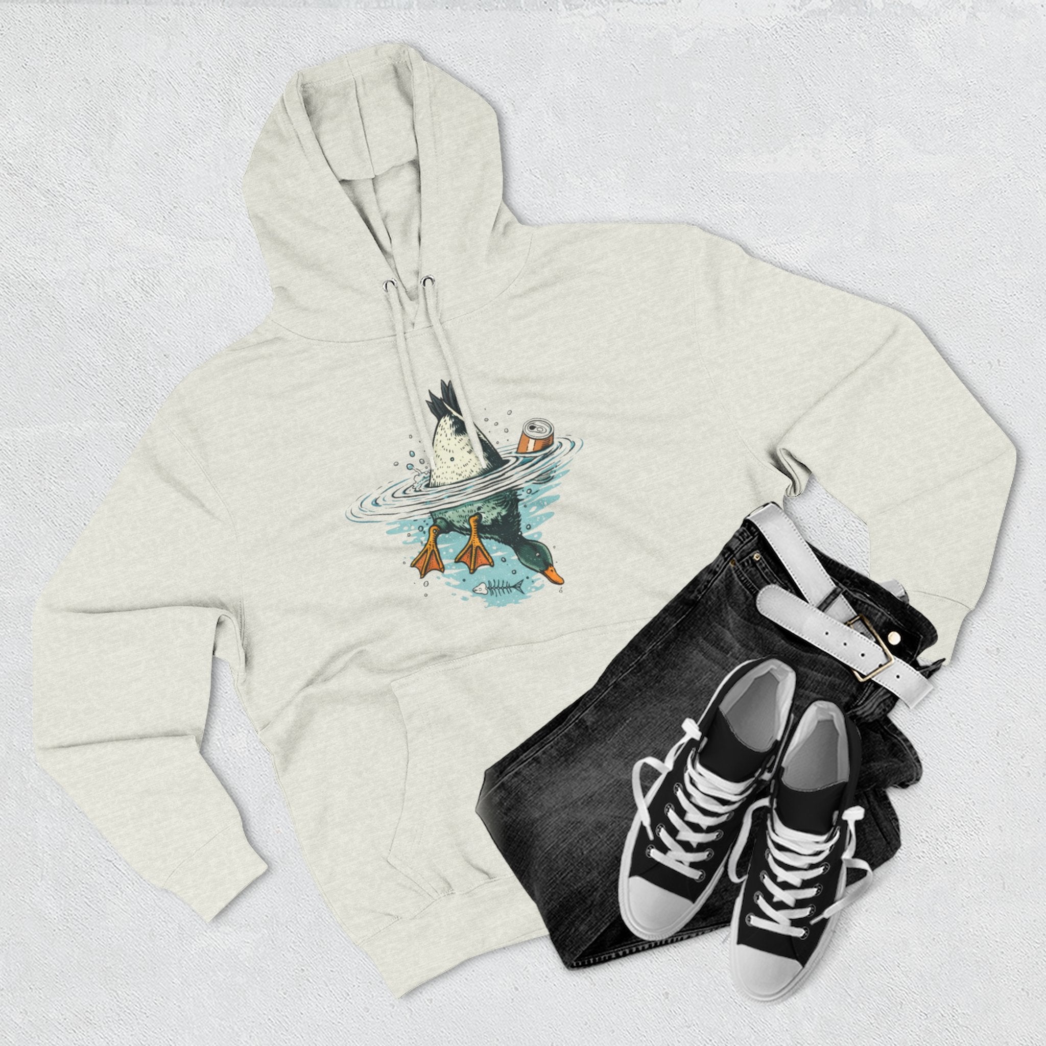Bottoms Up Duck Fleece Hoodie | Beer Can Graphic Three Panel Pullover