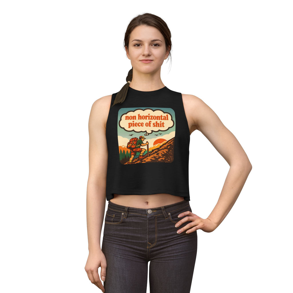 Hiking Graphic Crop Top | "non horizontal piece of shit" Retro Adventure Tank