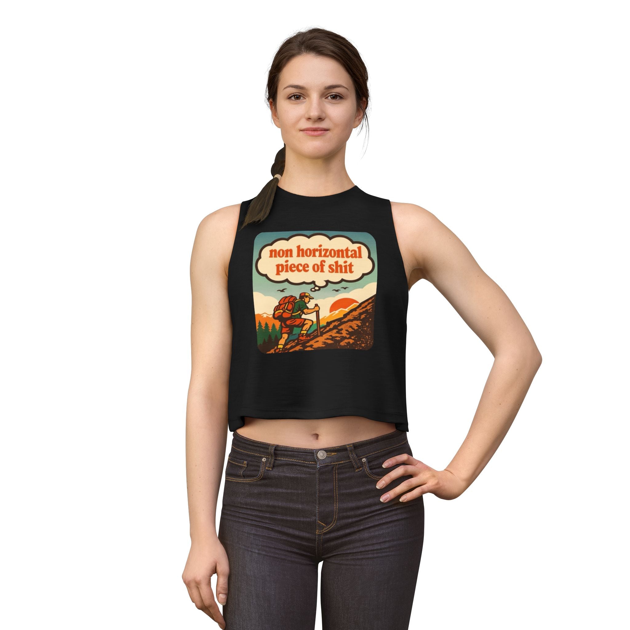 Hiking Graphic Crop Top | "non horizontal piece of shit" Retro Adventure Tank