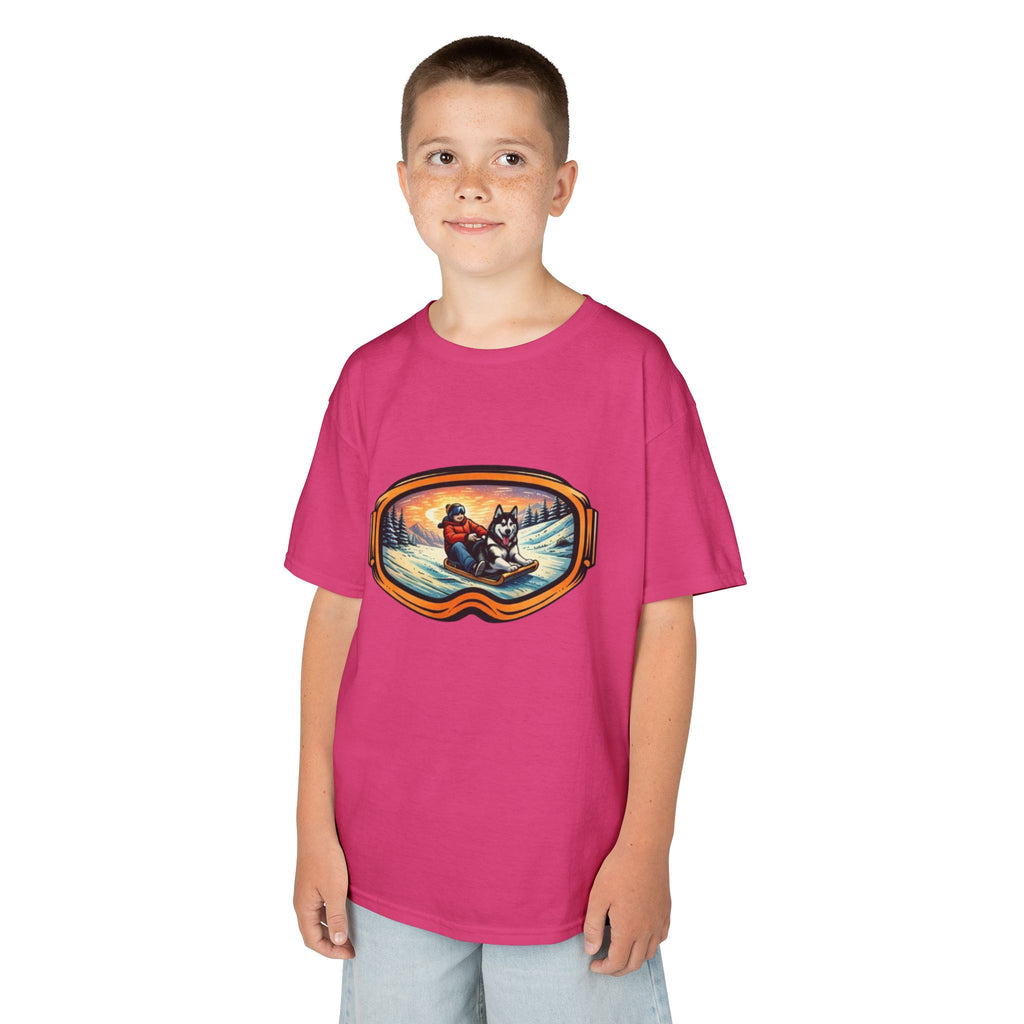 Kids Sledding with Dog Tee | Boys Best Friend Winter Graphic