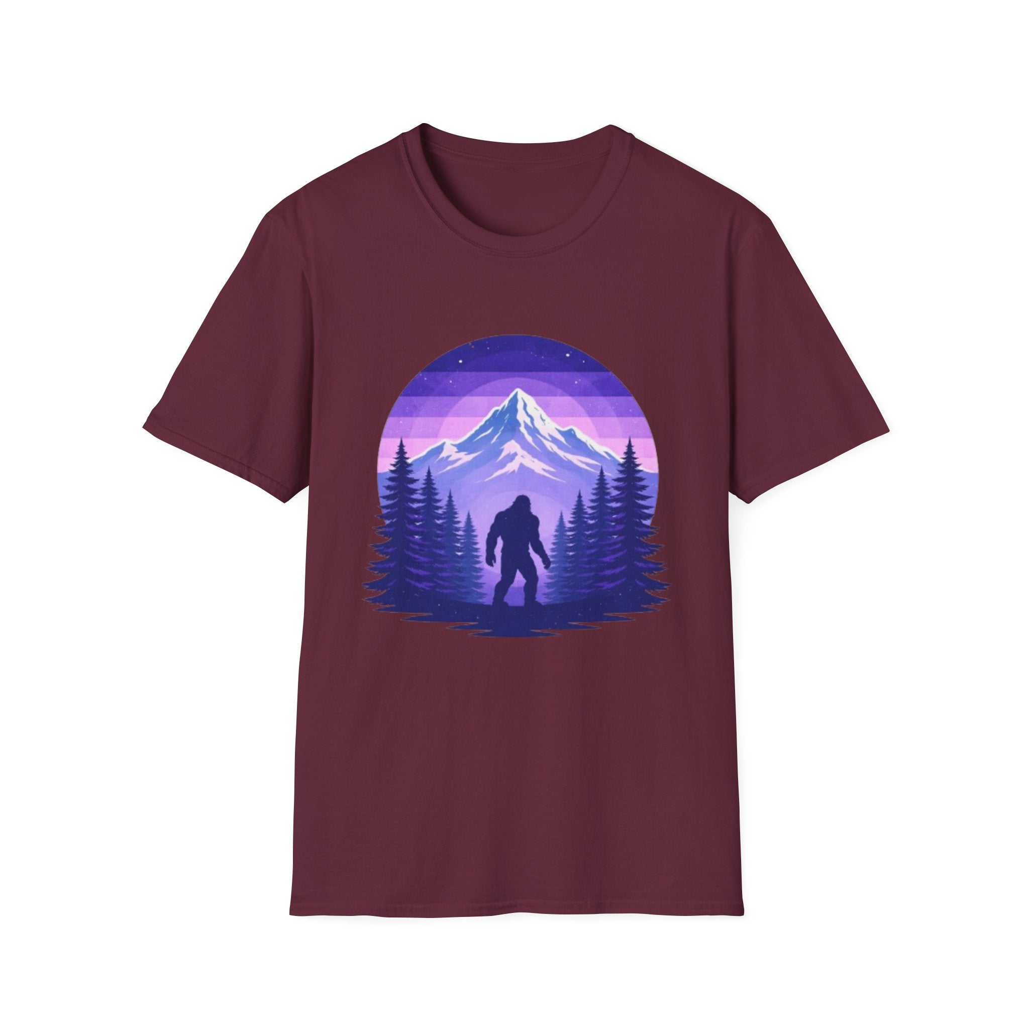 Bigfoot Mountain Sunset T-Shirt | Retro Purple Wilderness Adventure Tee