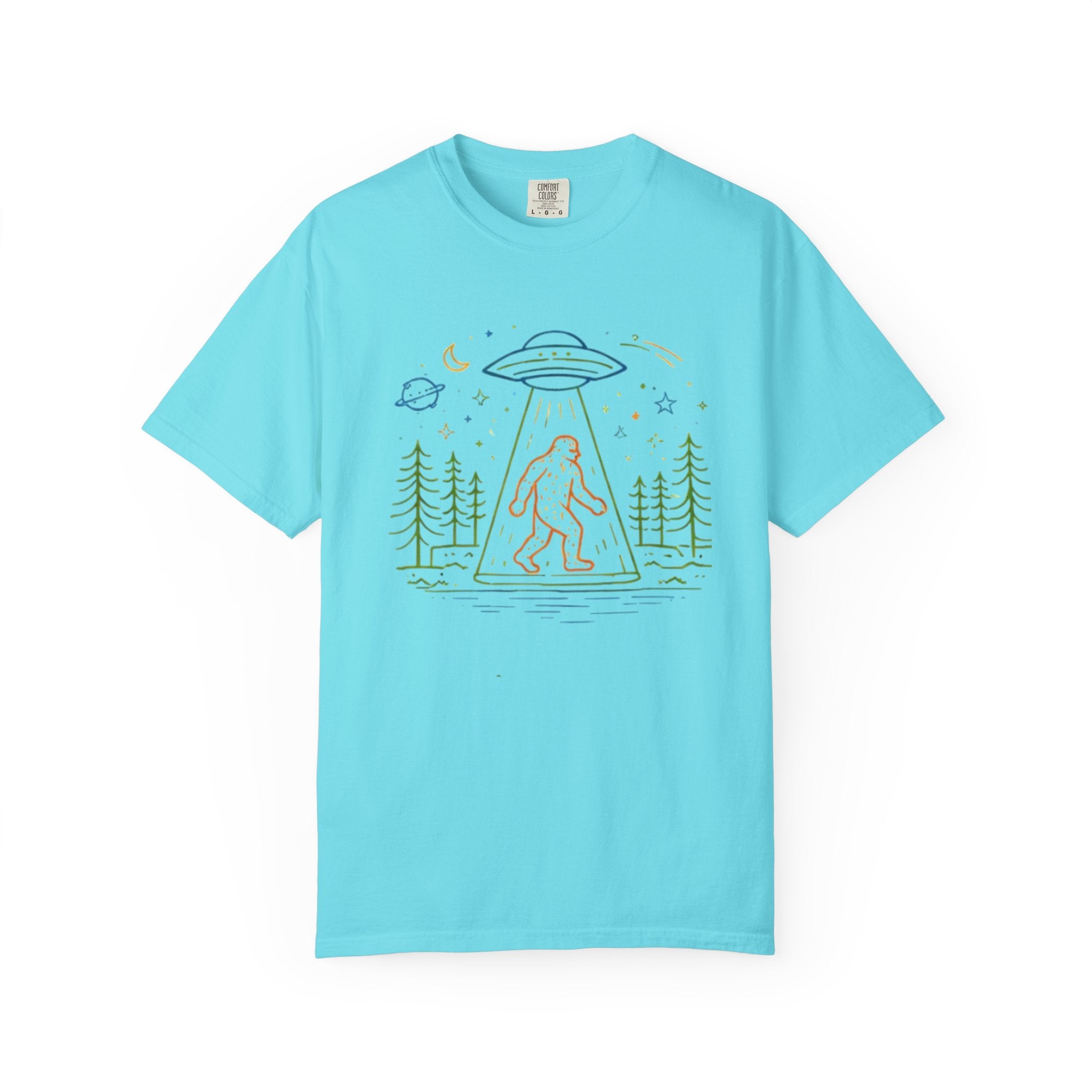 Bigfoot UFO Abduction T-Shirt | Retro Line Art Sasquatch Tee