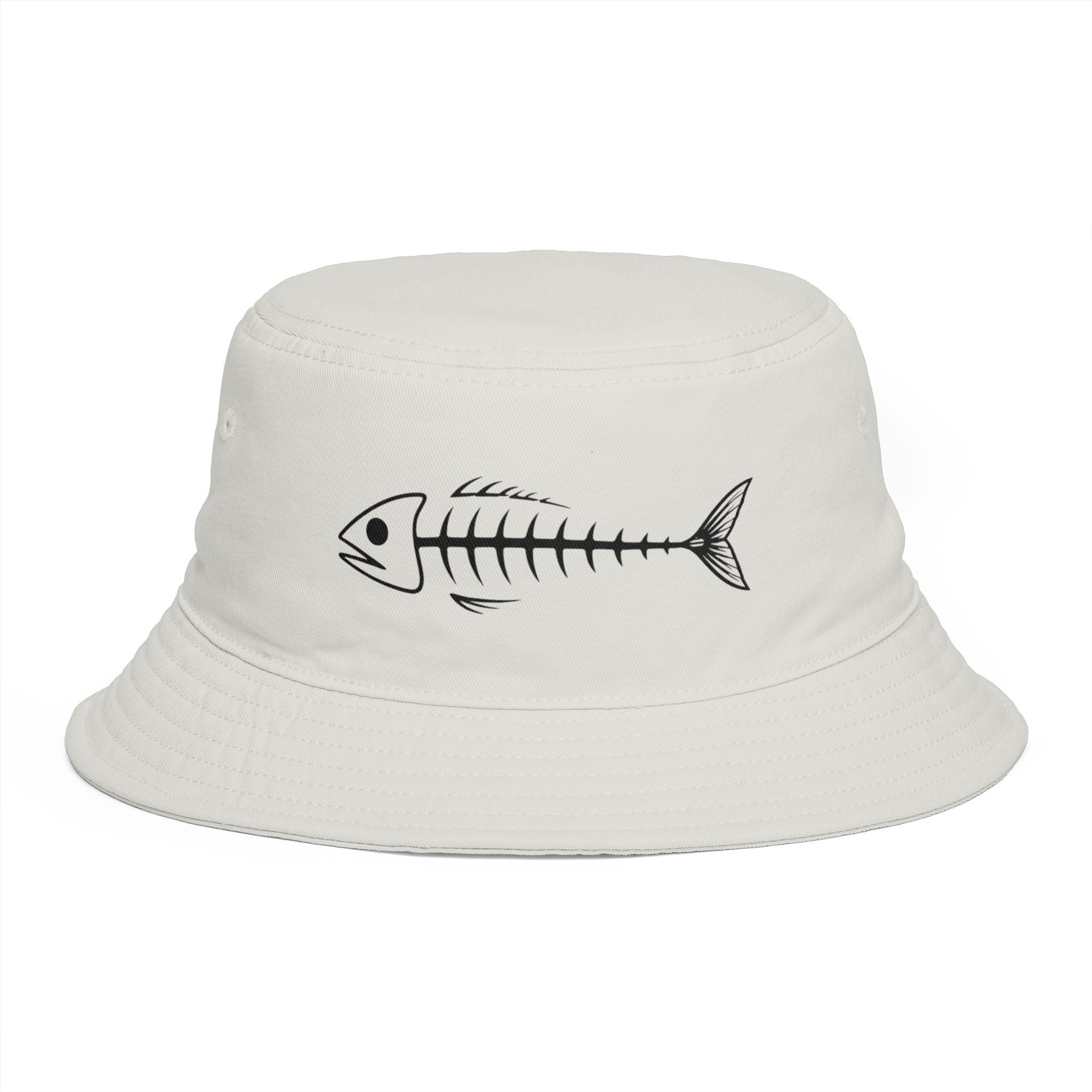 Bucket Hat | Minimal Fish Skeleton Graphic Sun Hat for Beach & Fishing