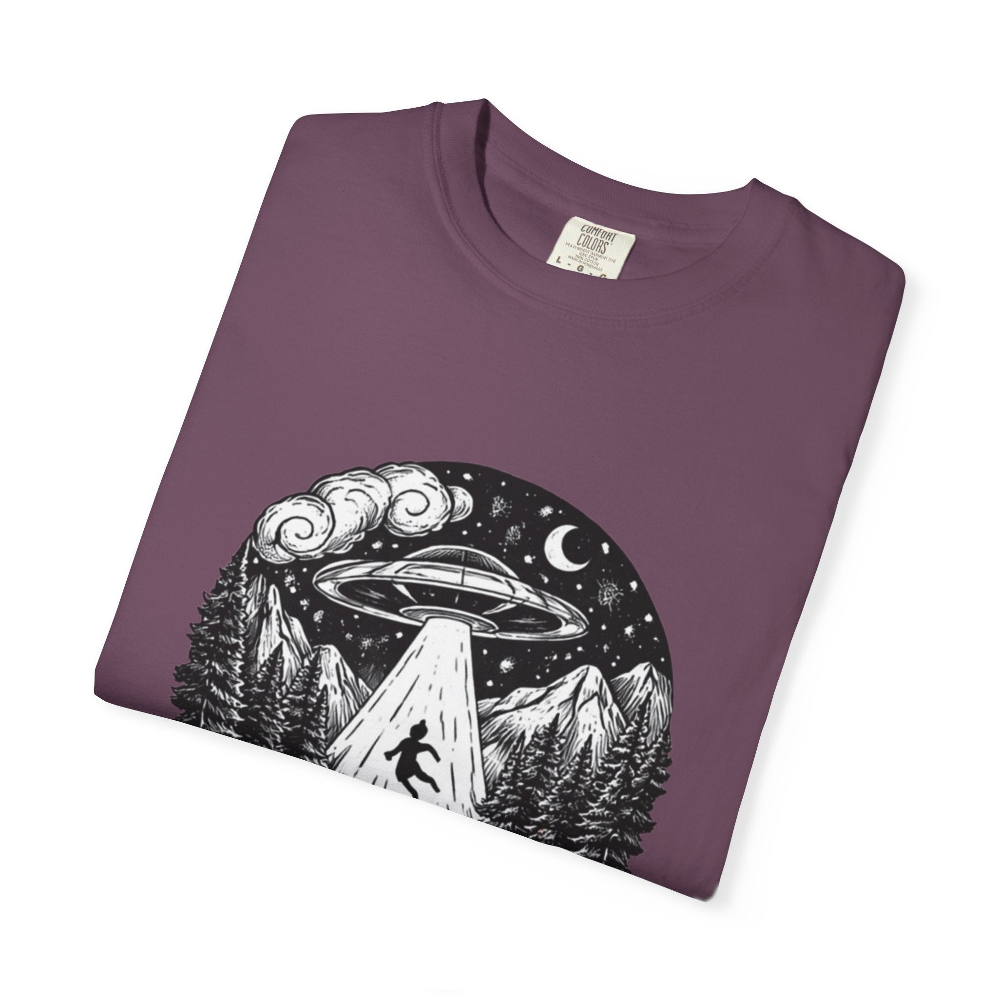 Alien Abduction Forest T-Shirt | Retro UFO Nature Graphic Tee