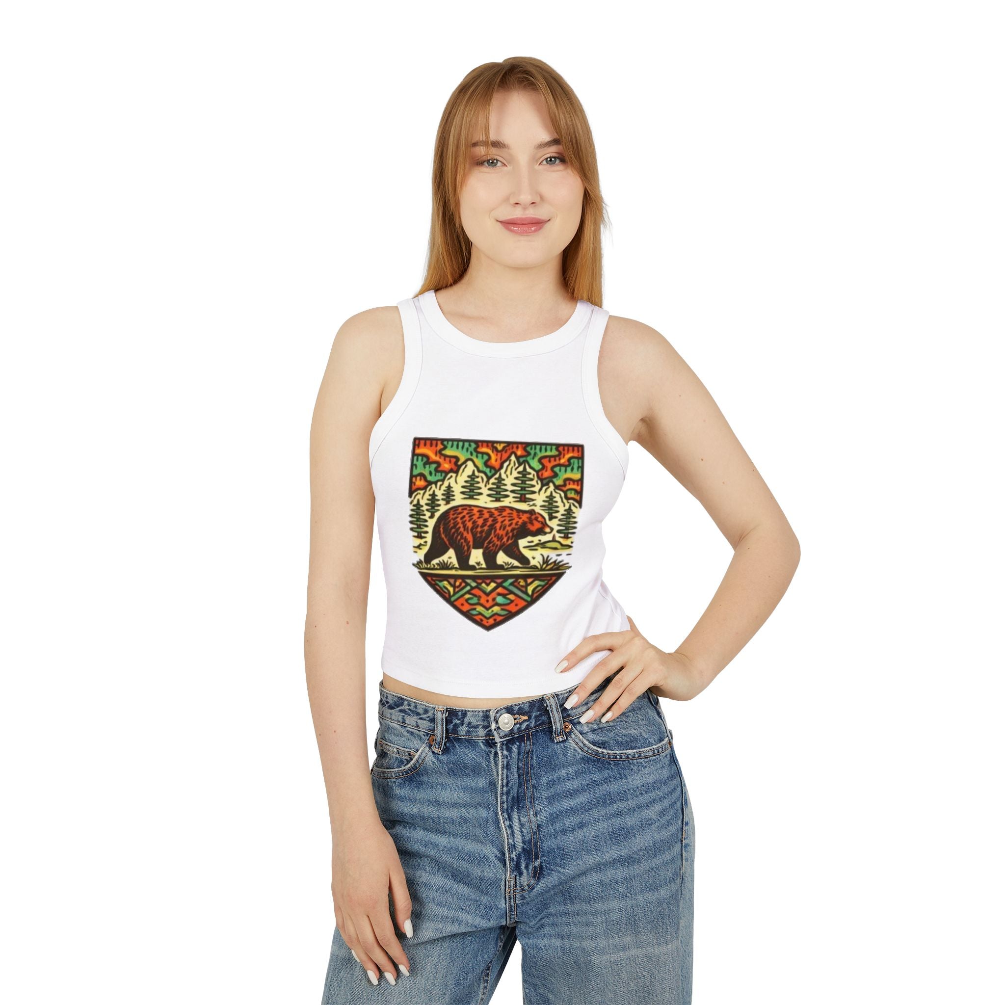 Bear Forest Tank Top | Vintage Wilderness Graphic Racer Crop