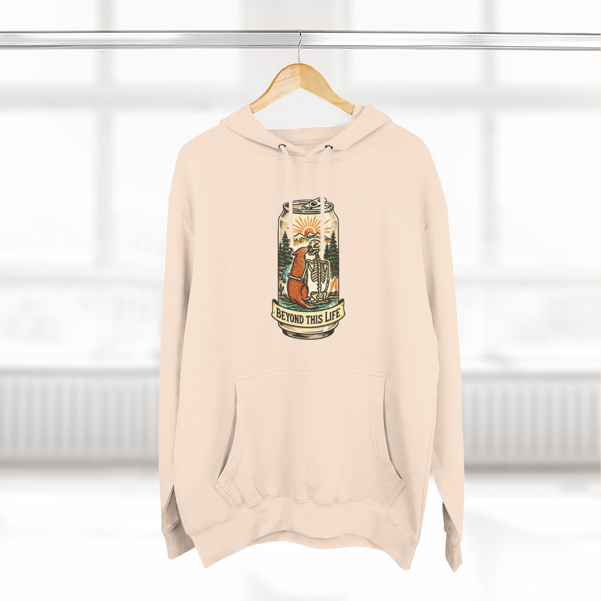 Vintage Skeleton and Dog Camper Hoodie | Beyond This Life Retro Travel Graphic