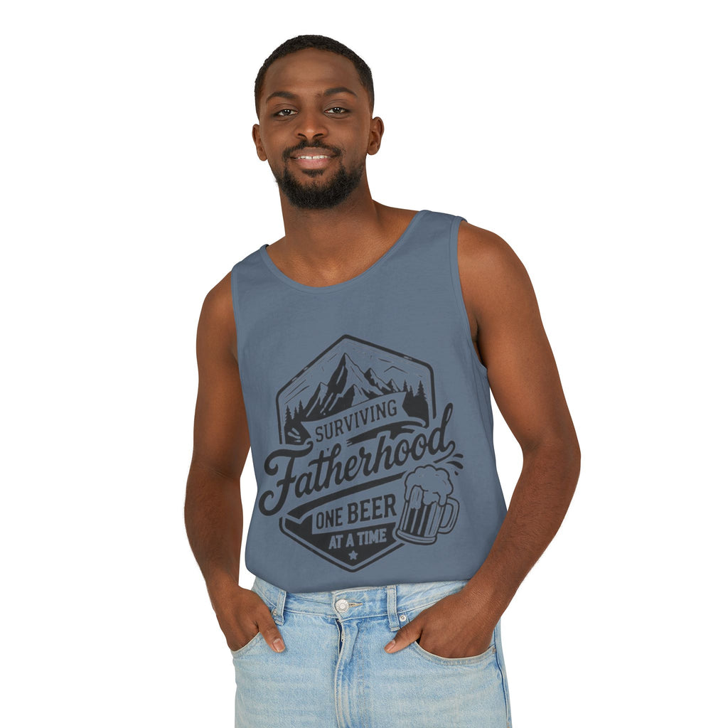 Fatherhood Tank Top | "Surviving Fatherhood One Beer at a Time" Graphic