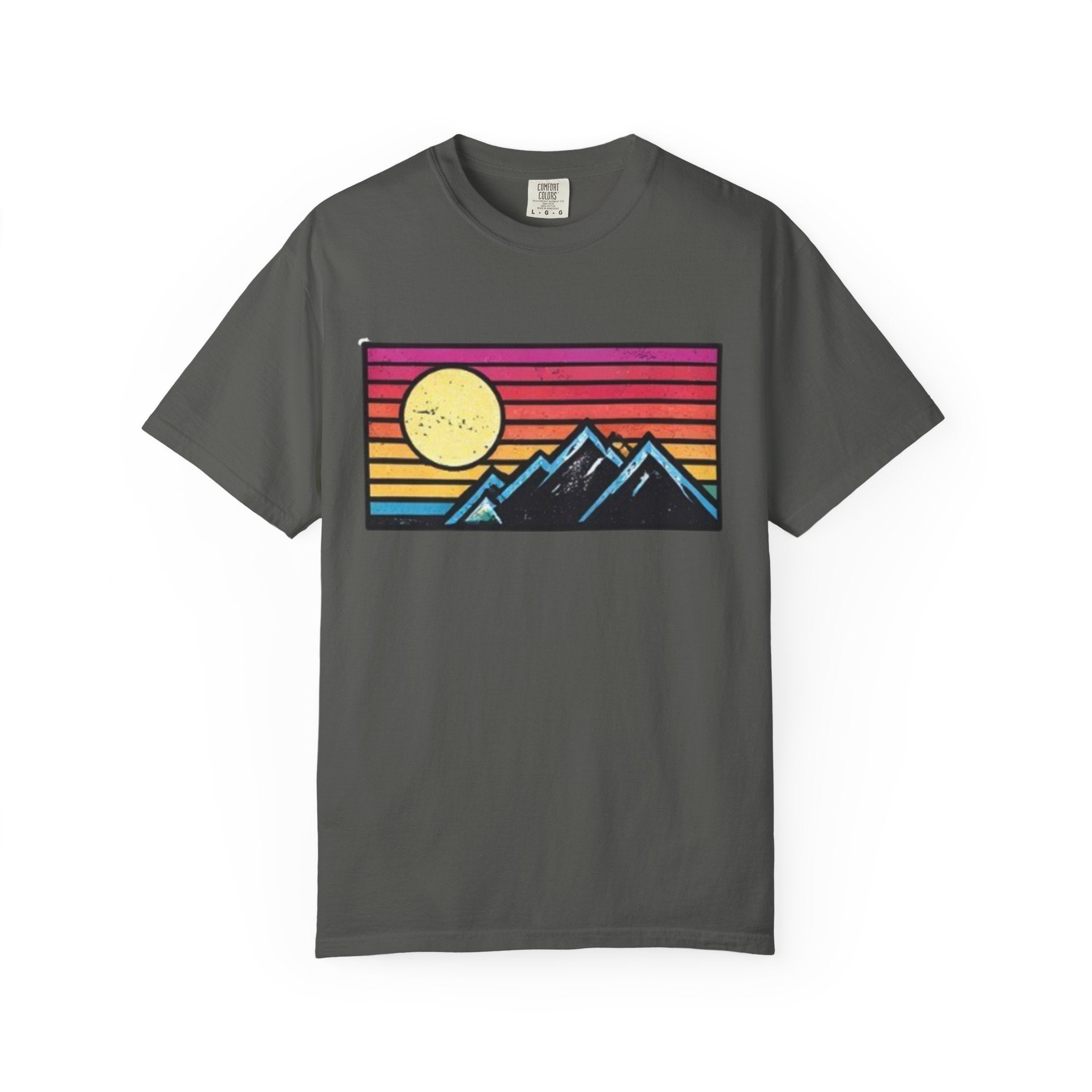 Retro Sunset Mountains T-Shirt | Vintage Striped Landscape