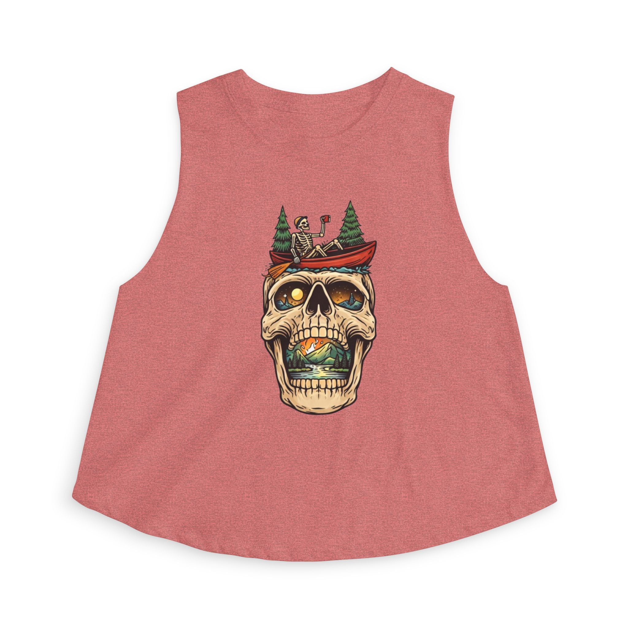 Skull Canoe Crop Top | Adventure Lake Graphic Tank Top for Women