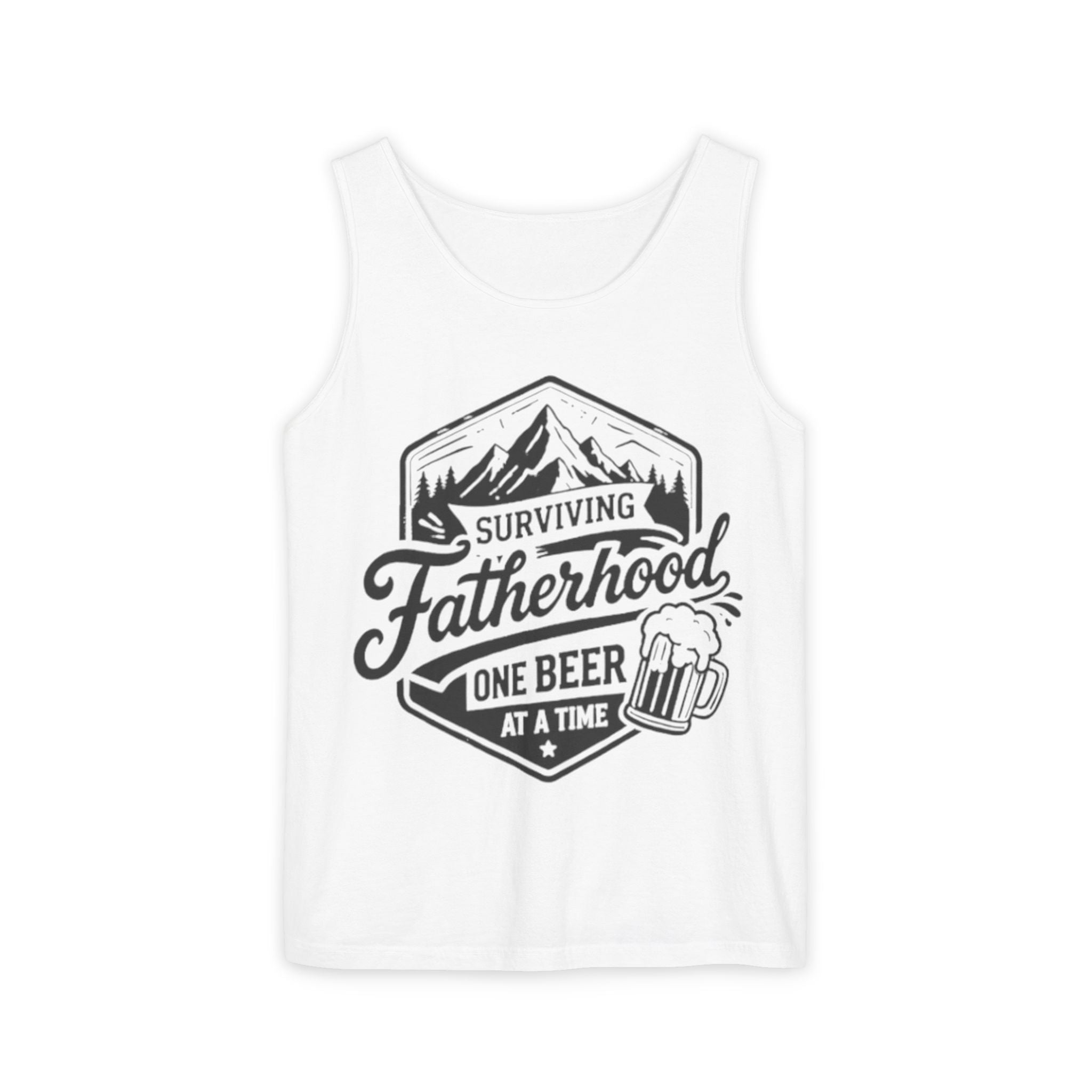 Fatherhood Tank Top | "Surviving Fatherhood One Beer at a Time" Graphic
