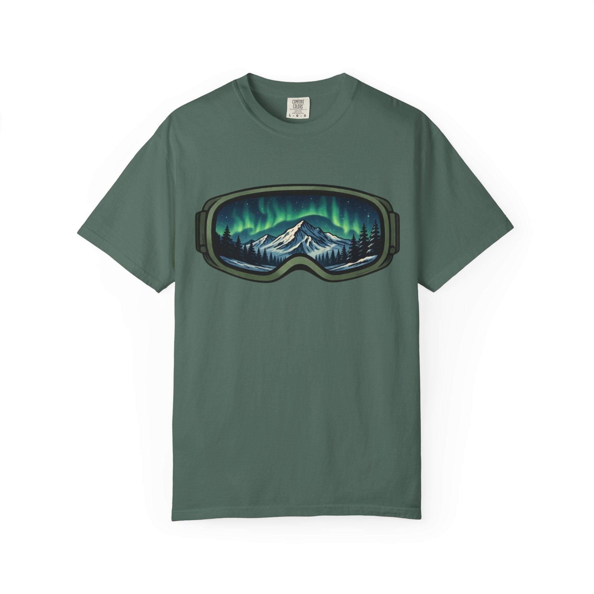 Aurora Ski Goggle T-Shirt | Mountain Night Northern Lights Graphic Tee