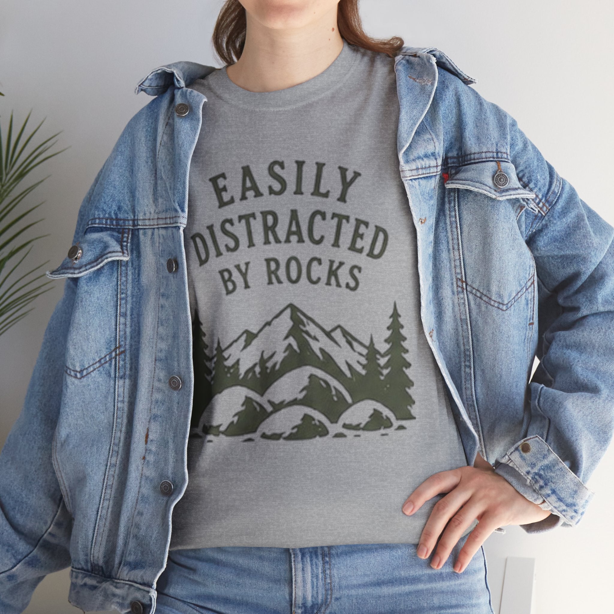 Easily Distracted By Rocks T-Shirt | Funny Outdoor Hiking Tee for Rockhounds & Nature Lovers