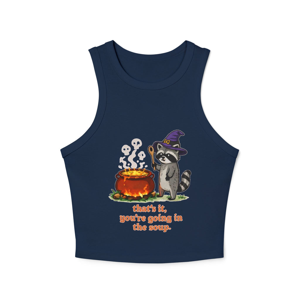 Witchy Raccoon Tank Top | "Thats it, youre going in the soup" Cute Halloween Crop