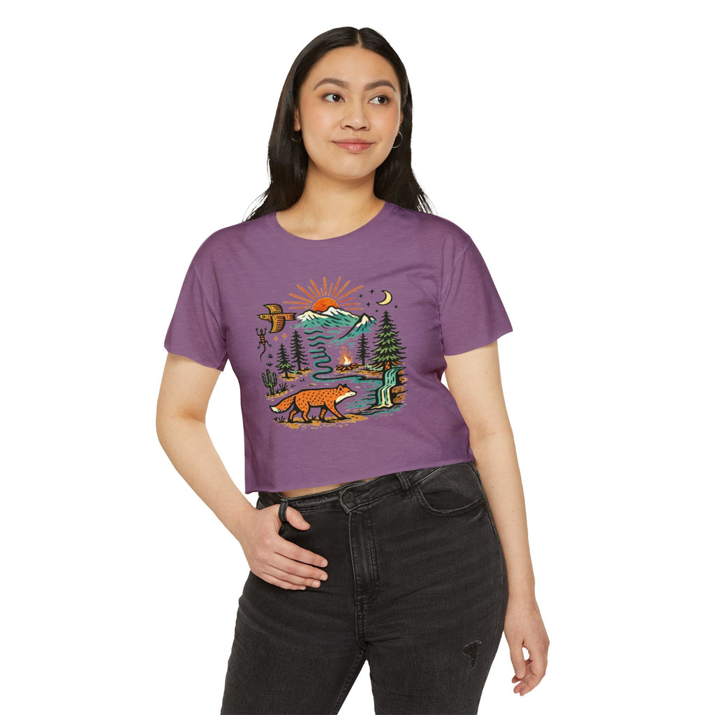 Wildlife Sunset Crop Top | Fox & Mountain Festival Tee
